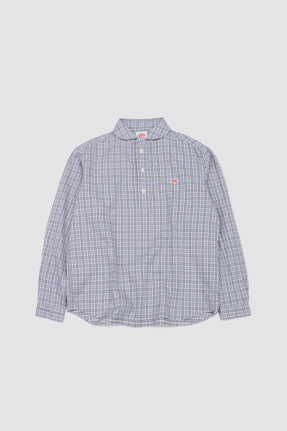 Round Collar Shirt Brushed Twill Sax/ Ecru Check_1