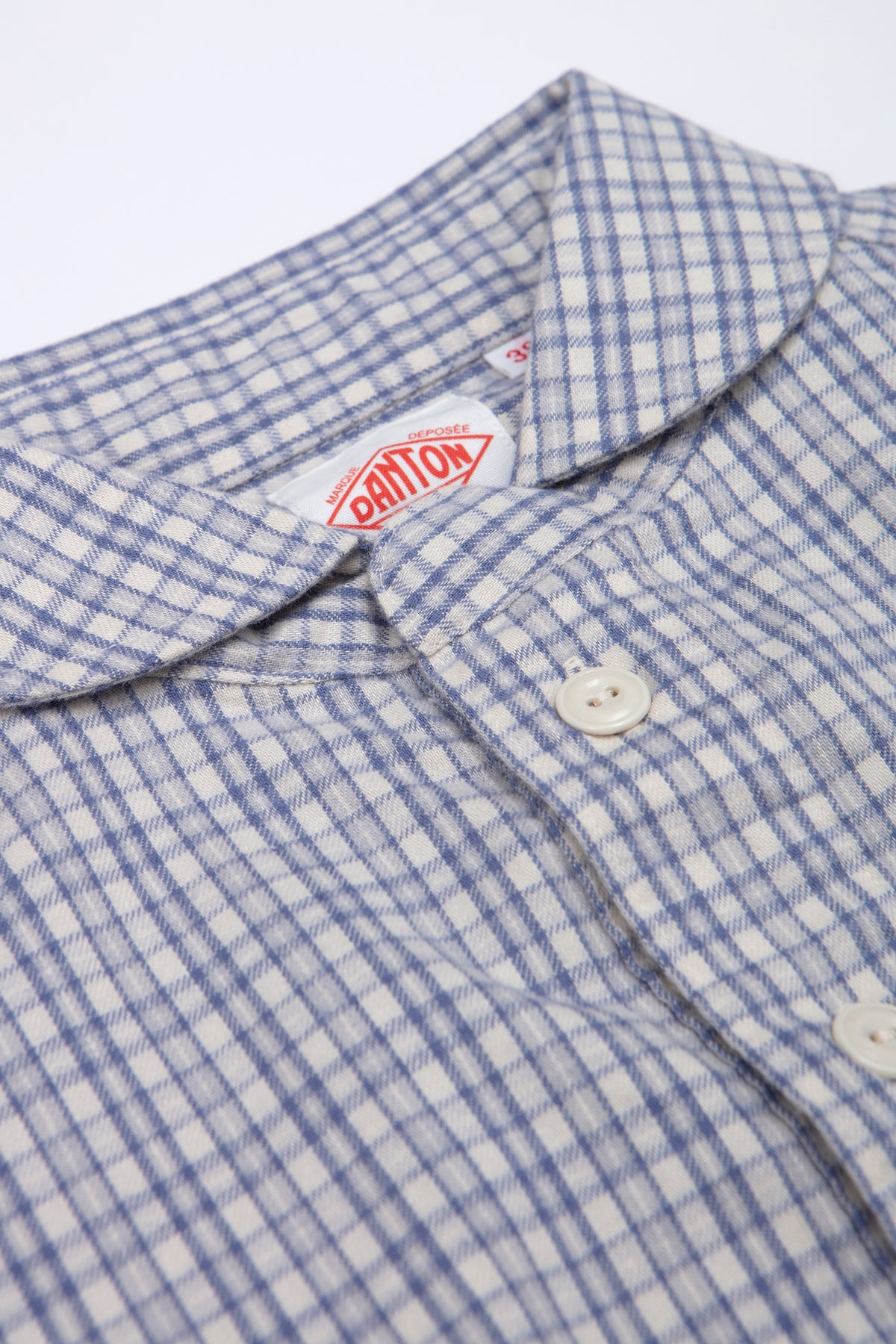 Round Collar Shirt Brushed Twill Sax/ Ecru Check