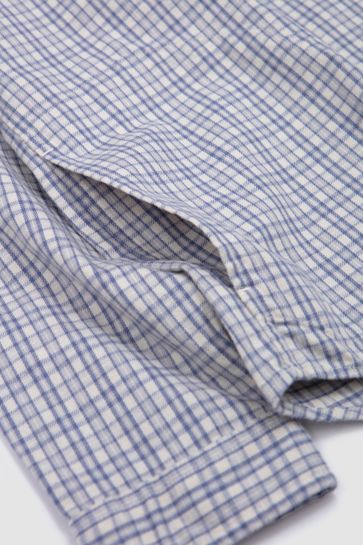 Round Collar Shirt Brushed Twill Sax/ Ecru Check