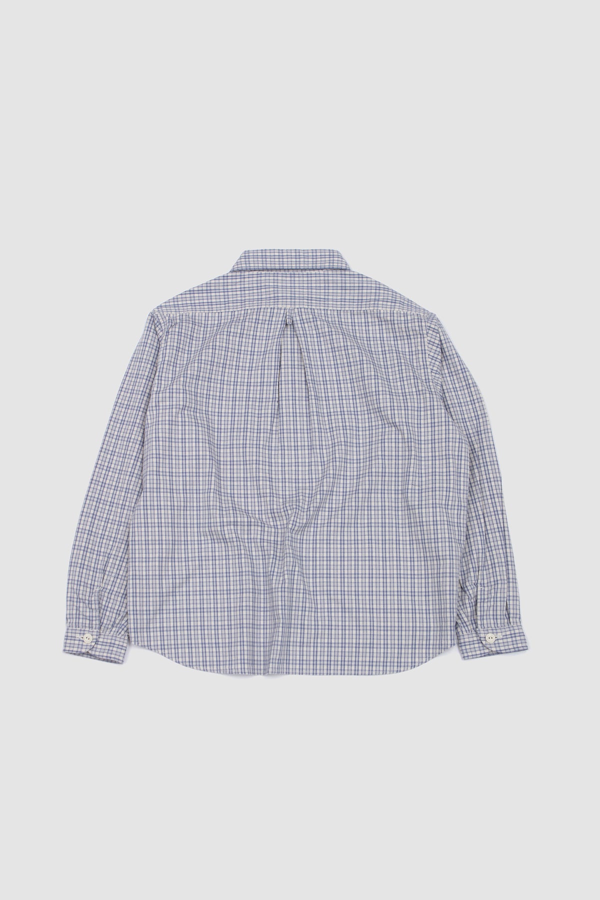 Round Collar Shirt Brushed Twill Sax/ Ecru Check_4