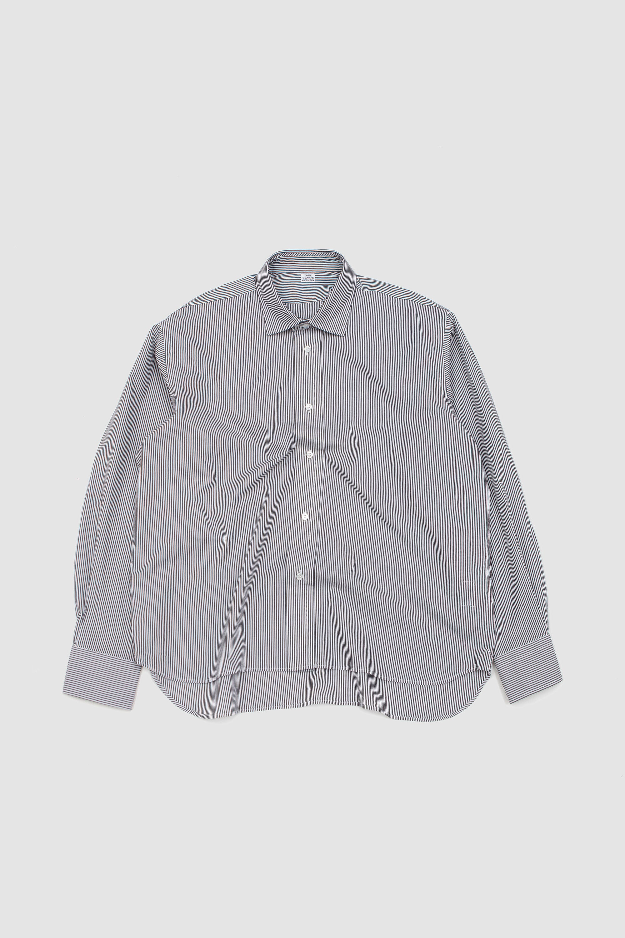 Double Collar Shirt Black/ White Stripe