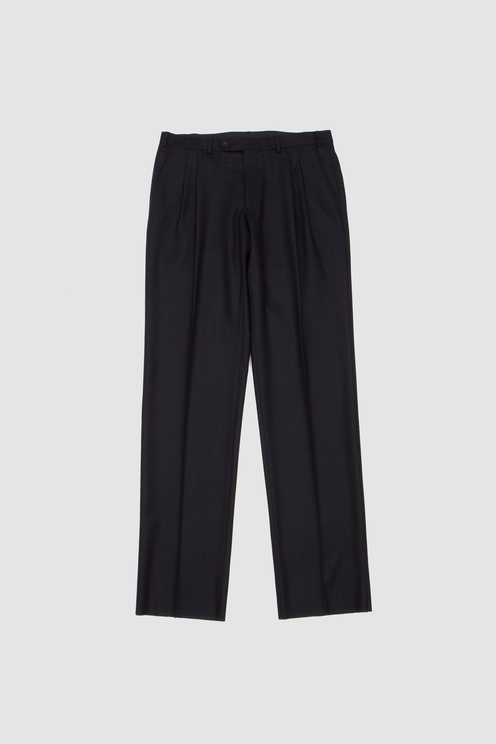 Double Pleat Flannel Trousers Black
