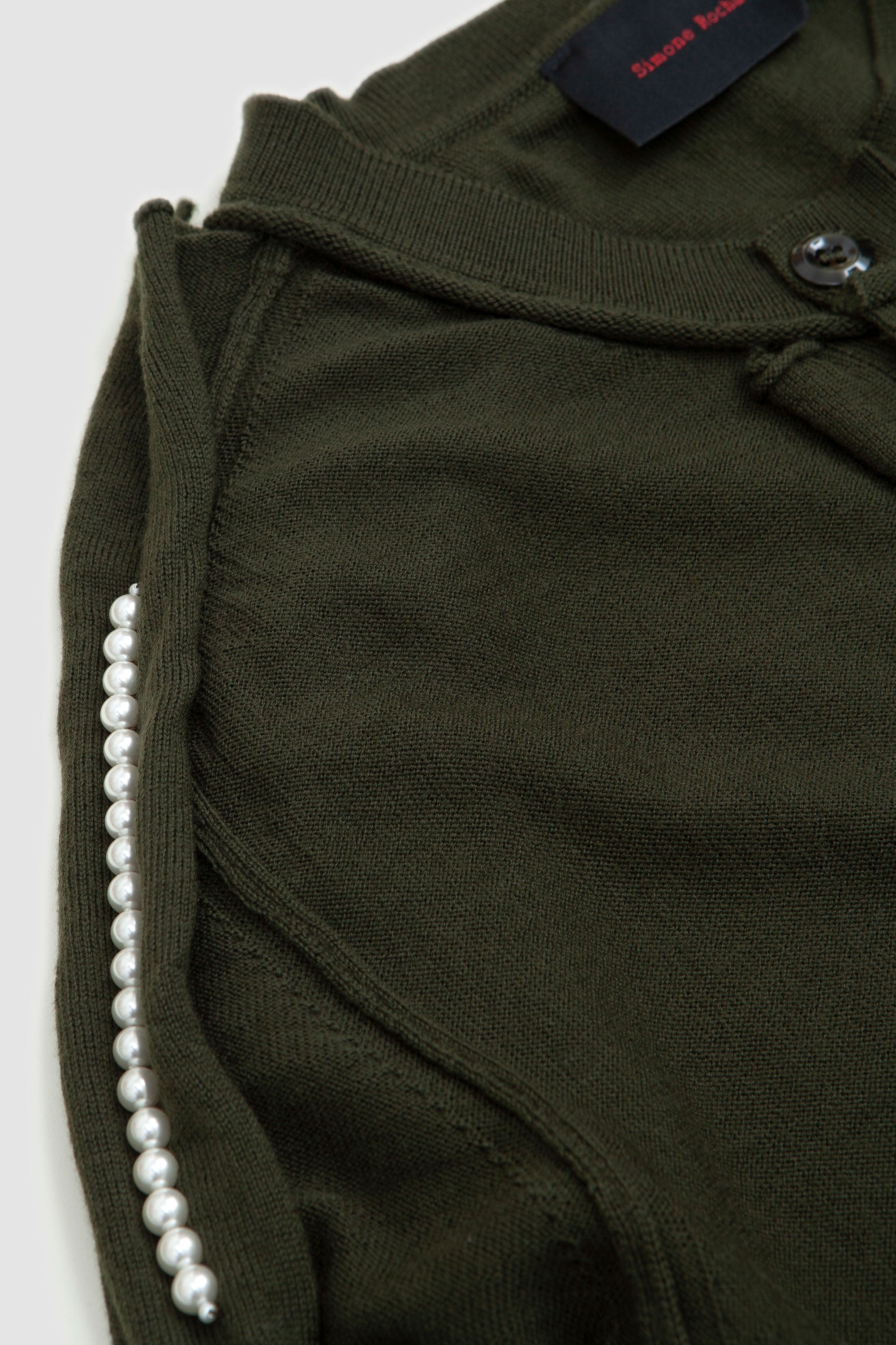 Beaded Inverted Seam Cardigan Moss/Pearl