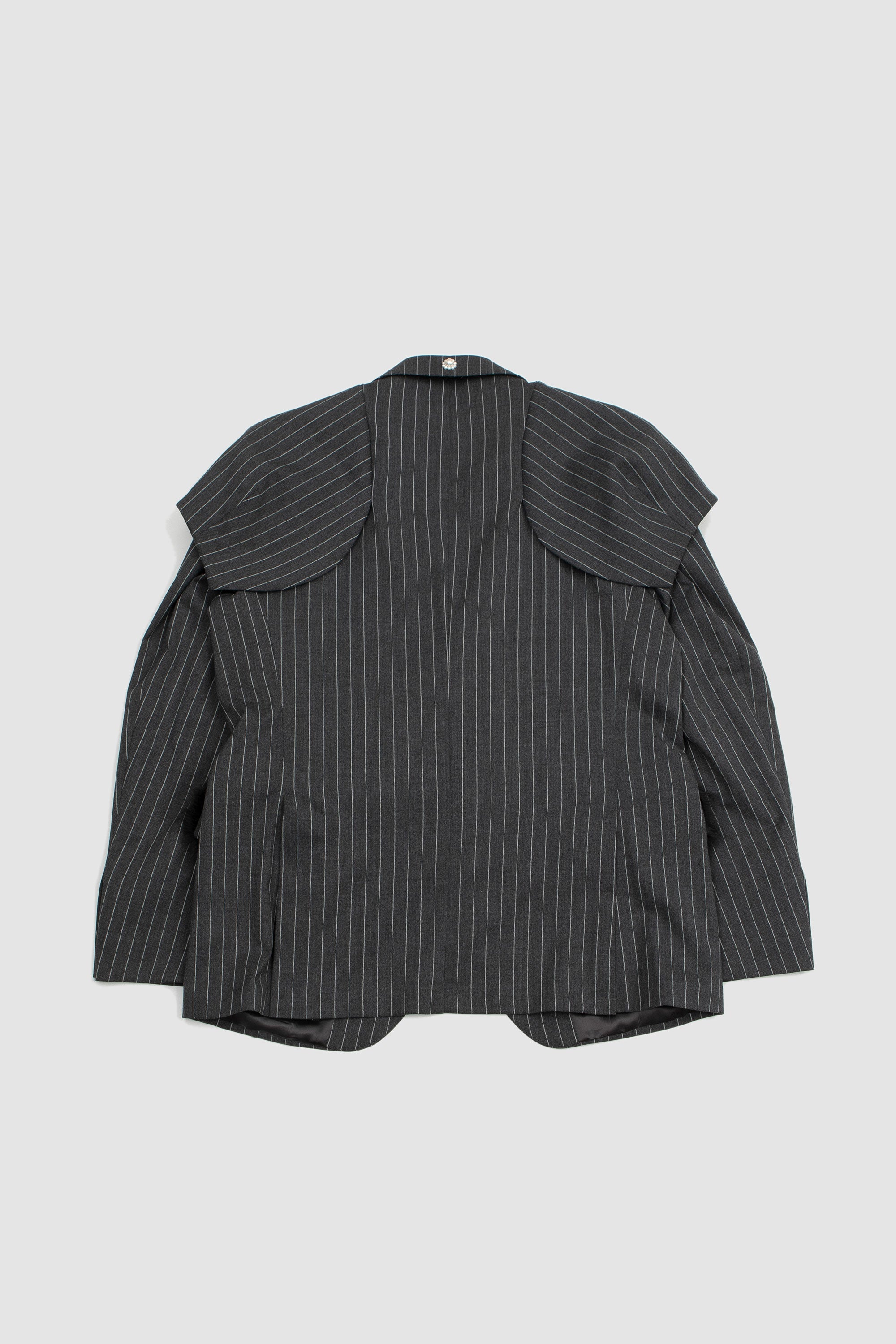 Classic Jacket With Faux Fur Pocket & Daisy Pinstripe Grey_4