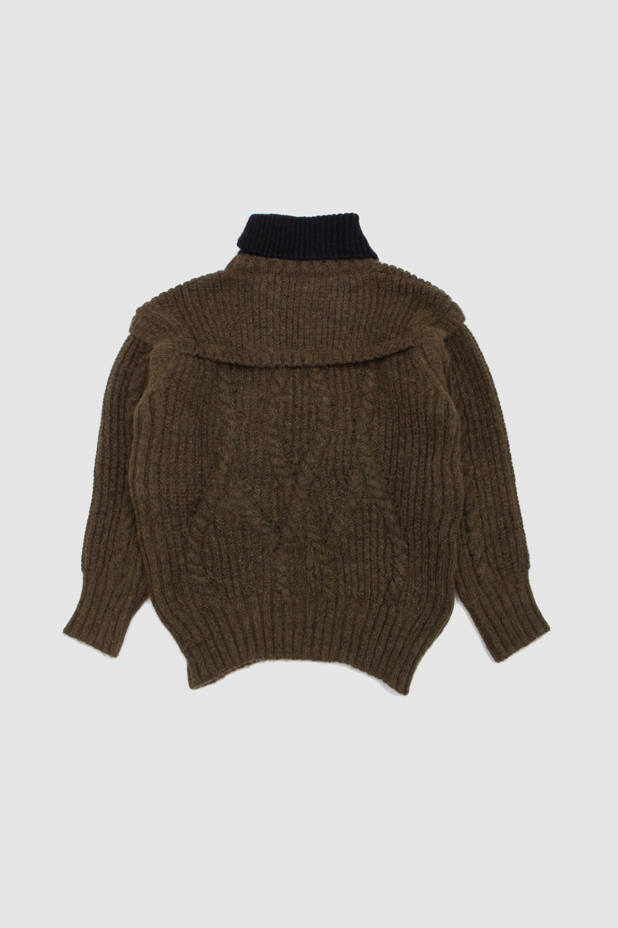 Contrast High Neck Chunky Knit Jumper Olive/ Black_4