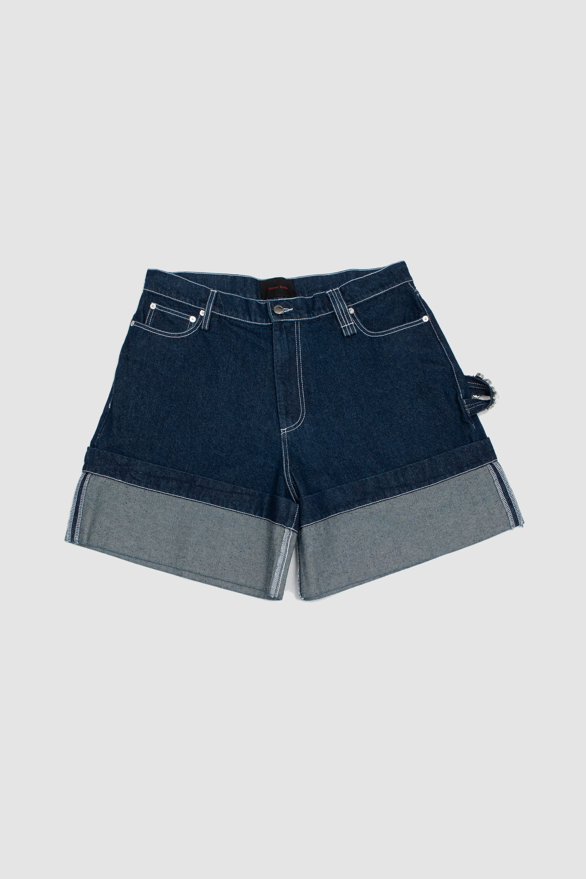 SPORTIVO [Embellished wide leg puddle denim shorts indigo/ clear]