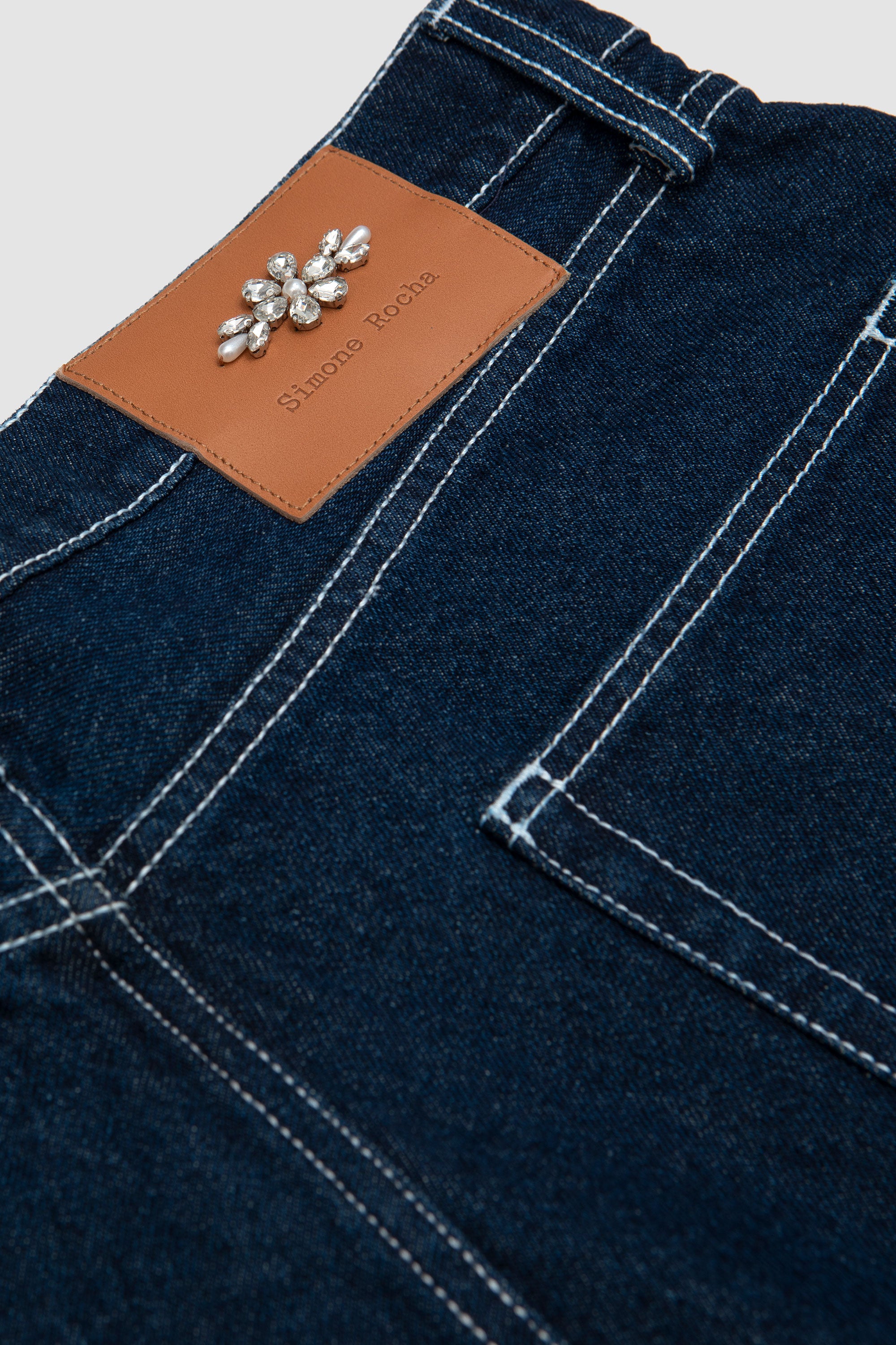 Embellished Wide Leg Puddle Denim Shorts Indigo/ Clear_7