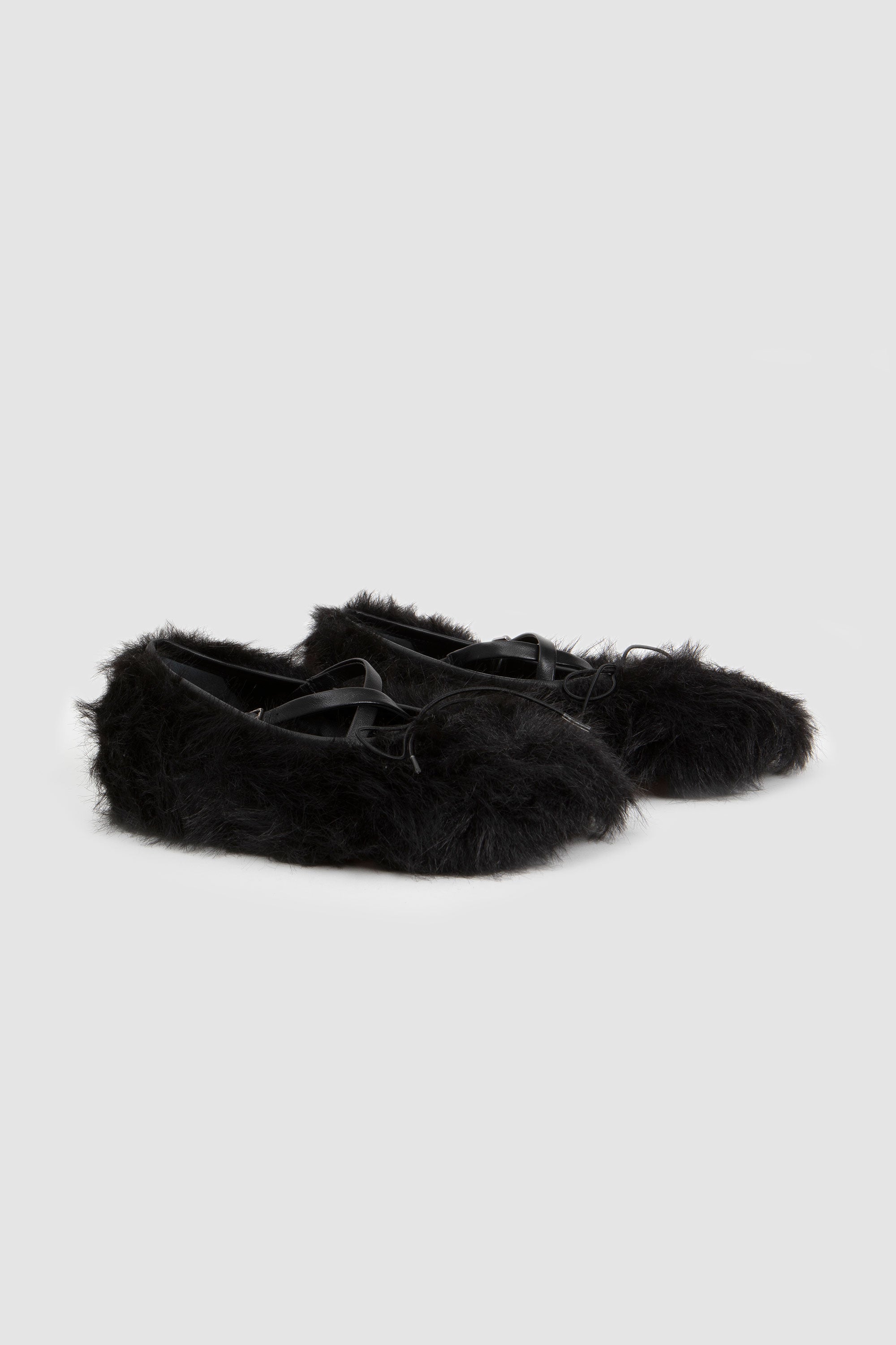 Faux Fur Criss Cross Ballerina Black