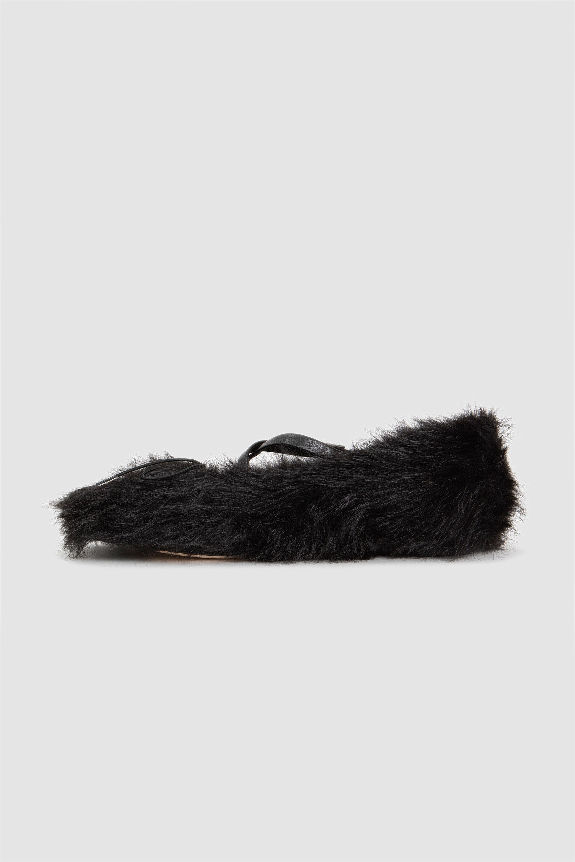 Faux Fur Criss Cross Ballerina Black