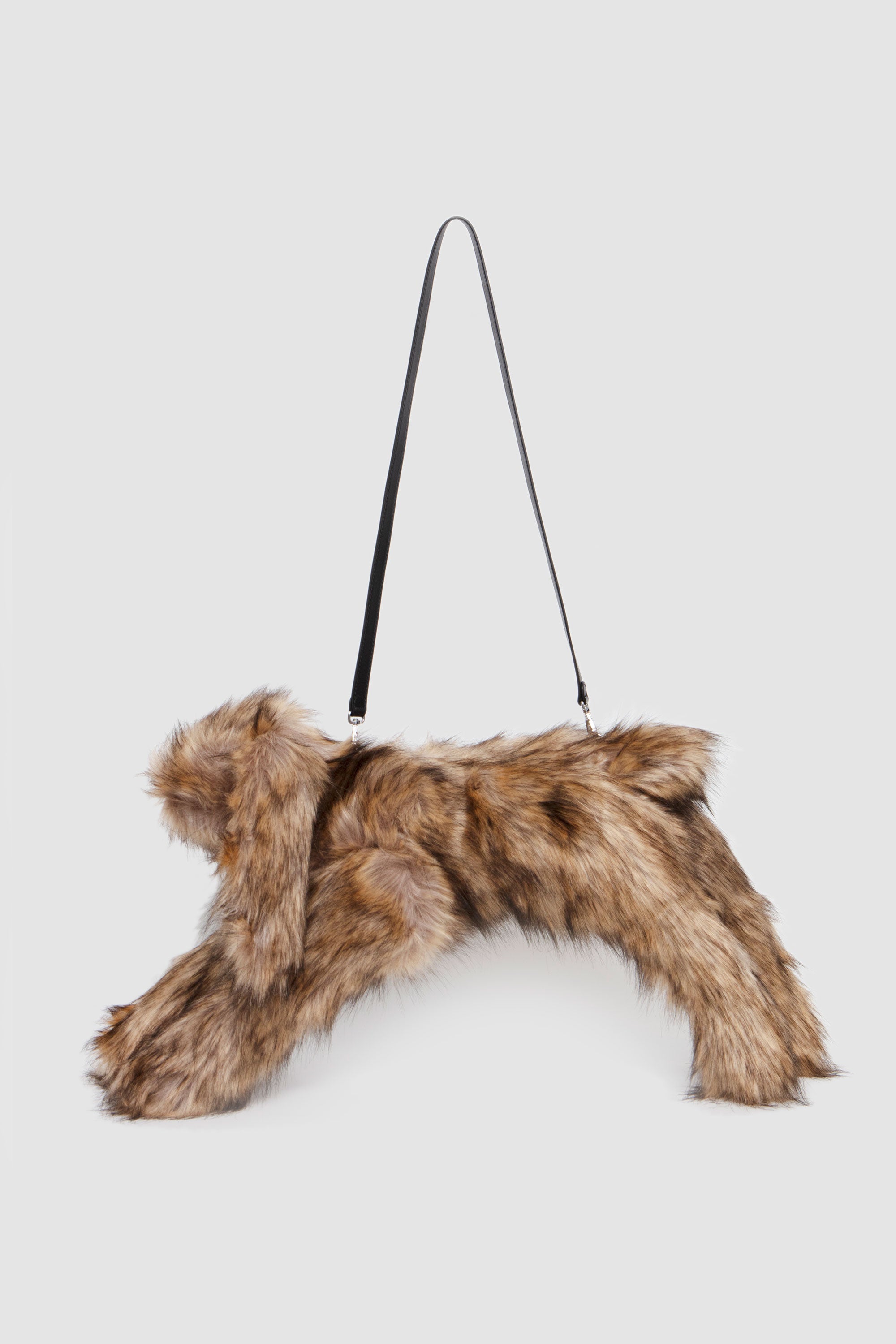 Faux Fur Hare Crossbody Bag Brown/ Clear