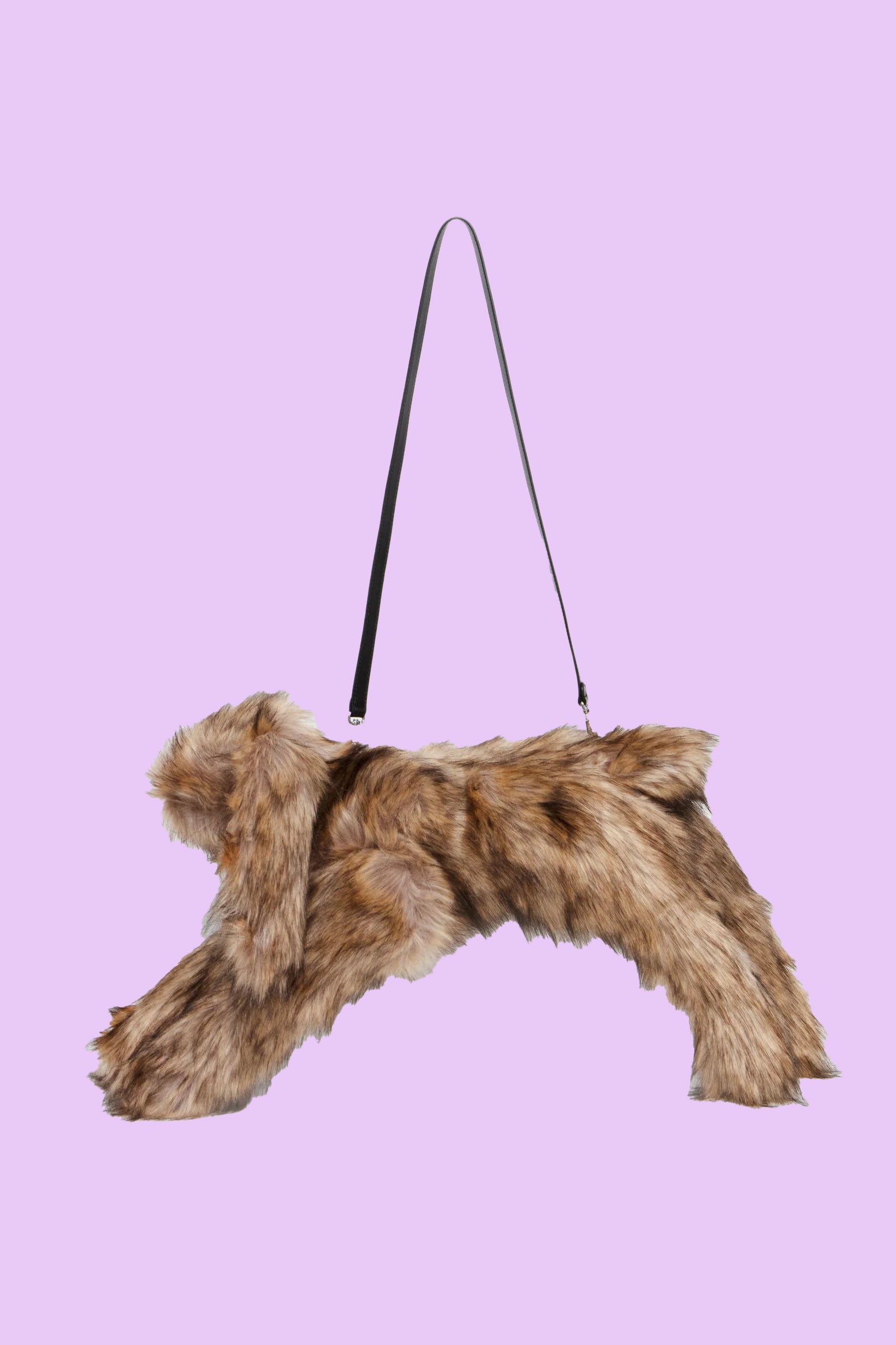 Faux Fur Hare Crossbody Bag Brown/ Clear