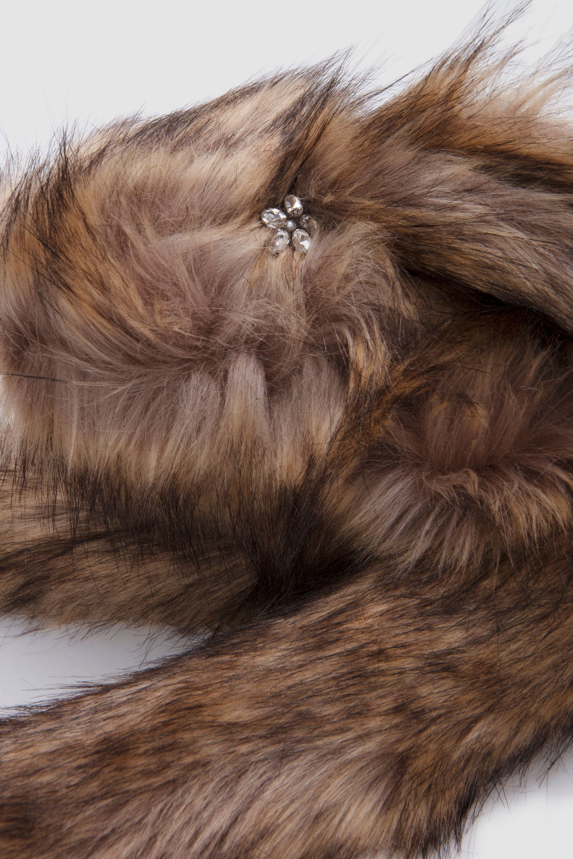 Faux Fur Hare Crossbody Bag Brown/ Clear