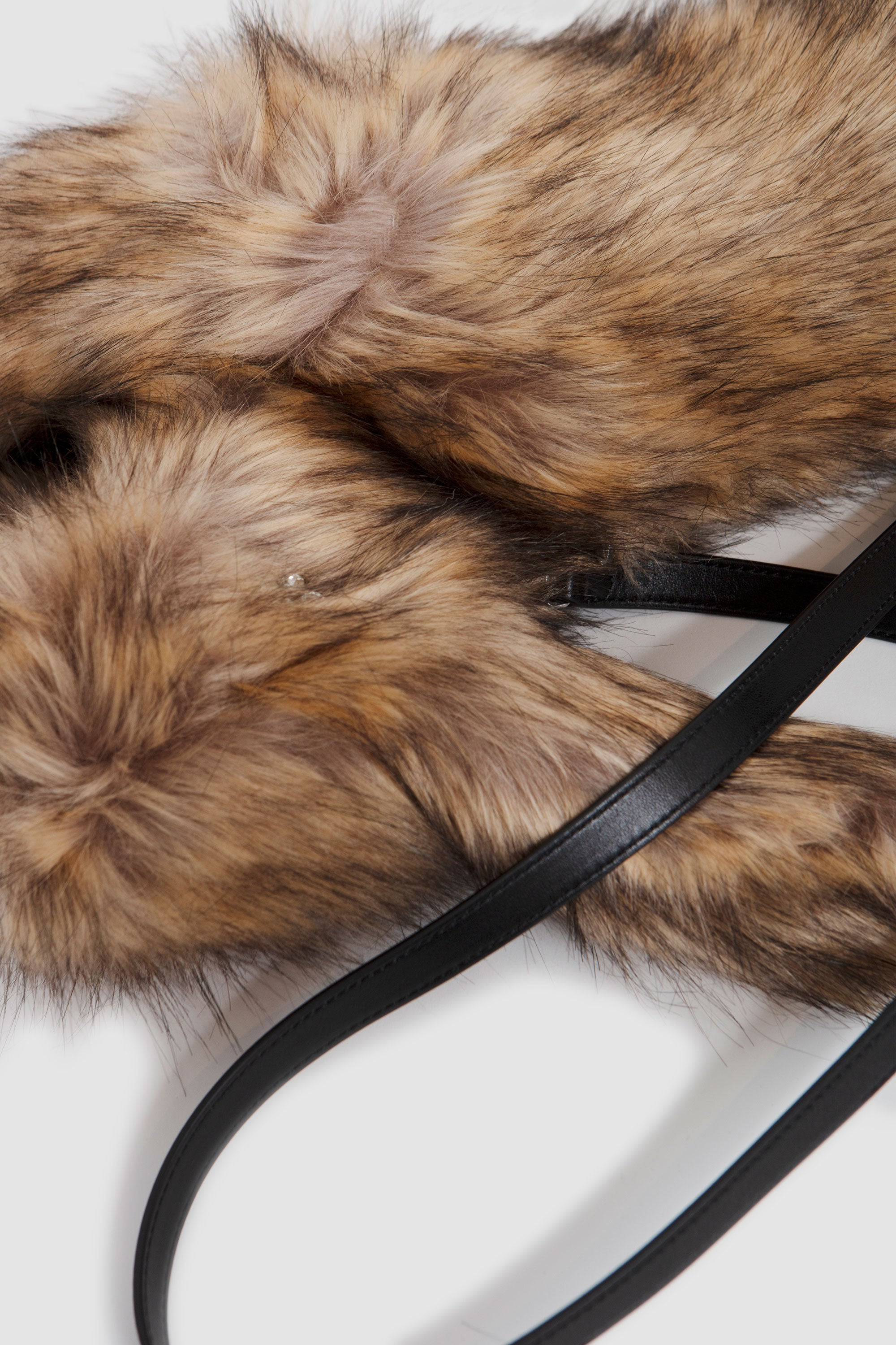 Faux Fur Hare Crossbody Bag Brown/ Clear