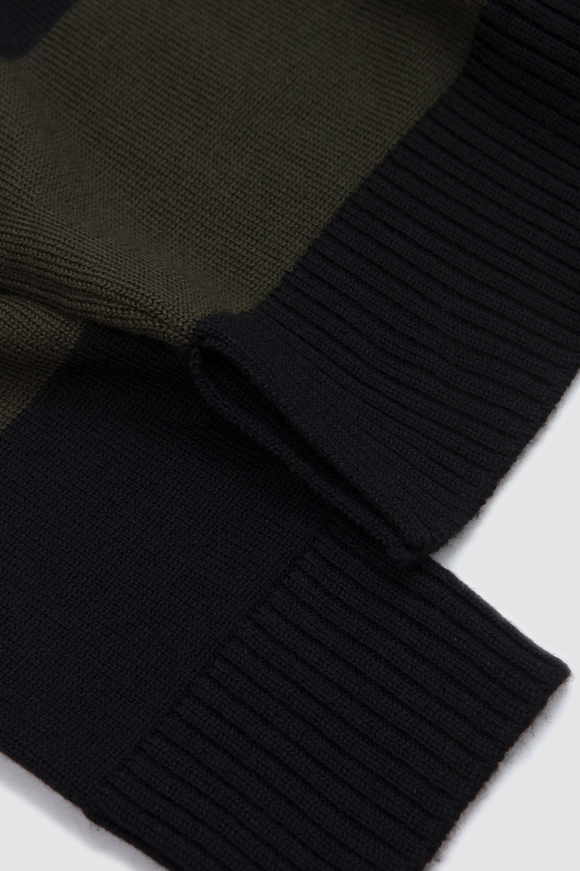 Fuzzy Collar Striped Rugby Knit Jumper W/ EMB Khaki/ Black Jet