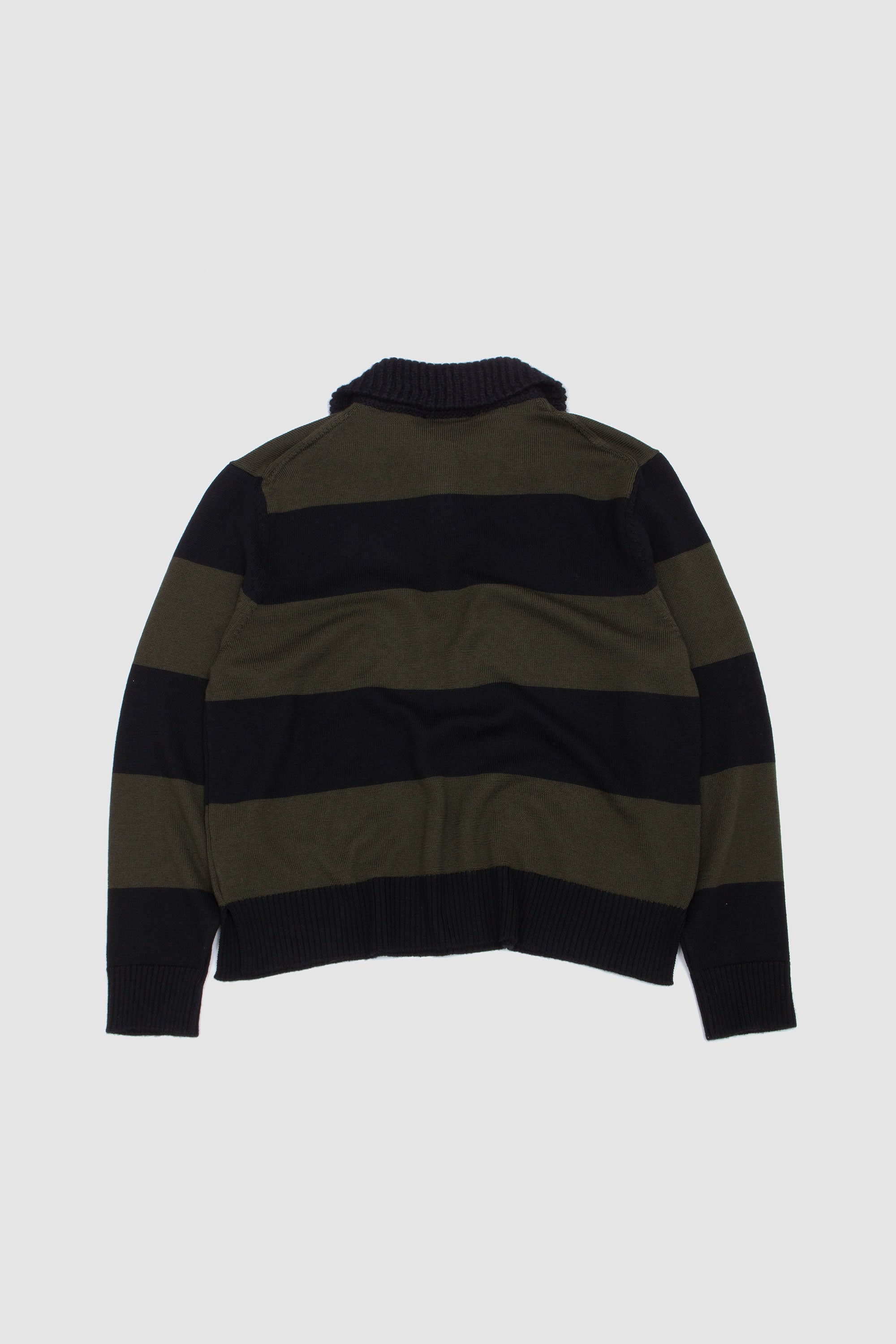 Fuzzy Collar Striped Rugby Knit Jumper W/ EMB Khaki/ Black Jet_8