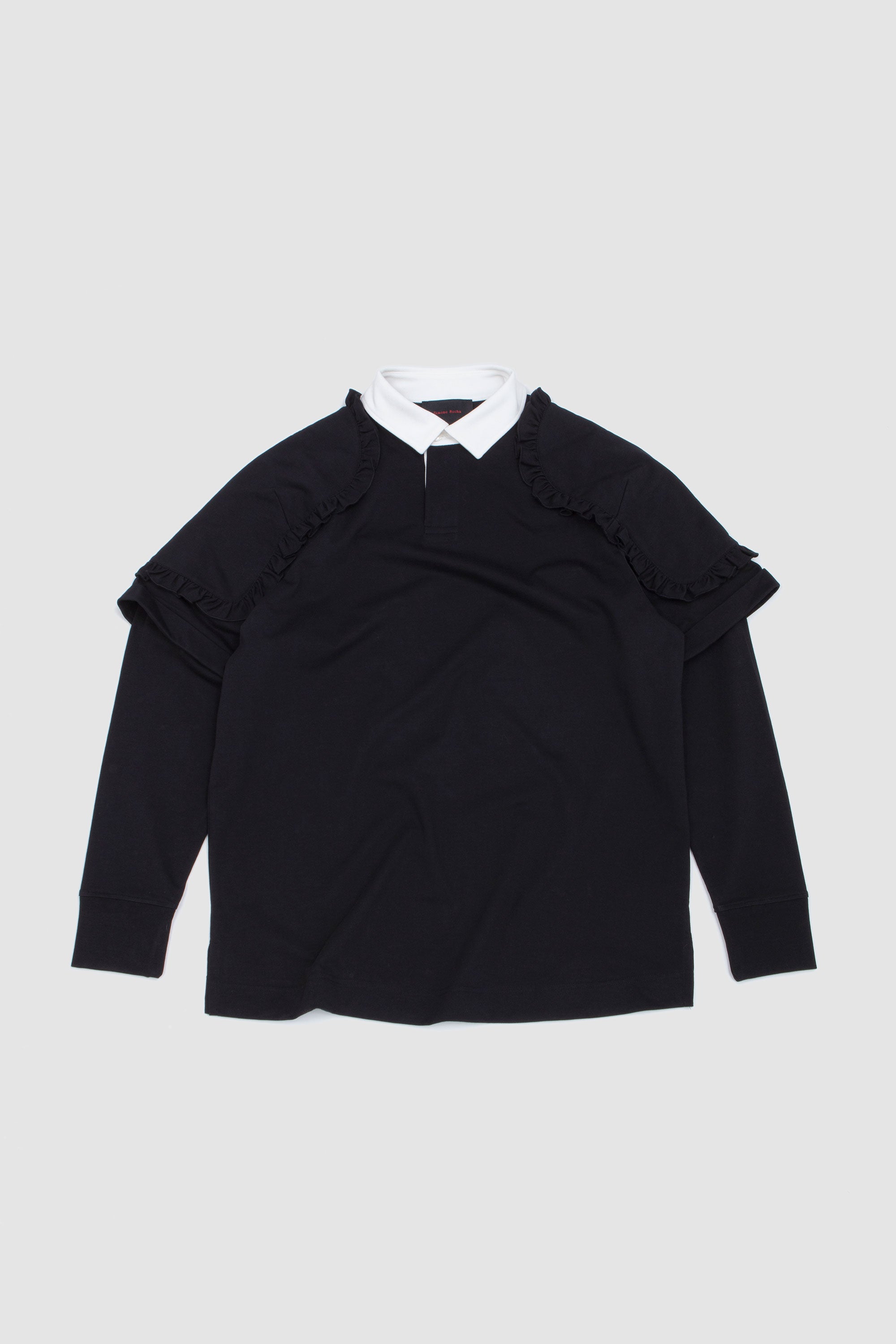 Layered Ruffle Rugby Shirt Black