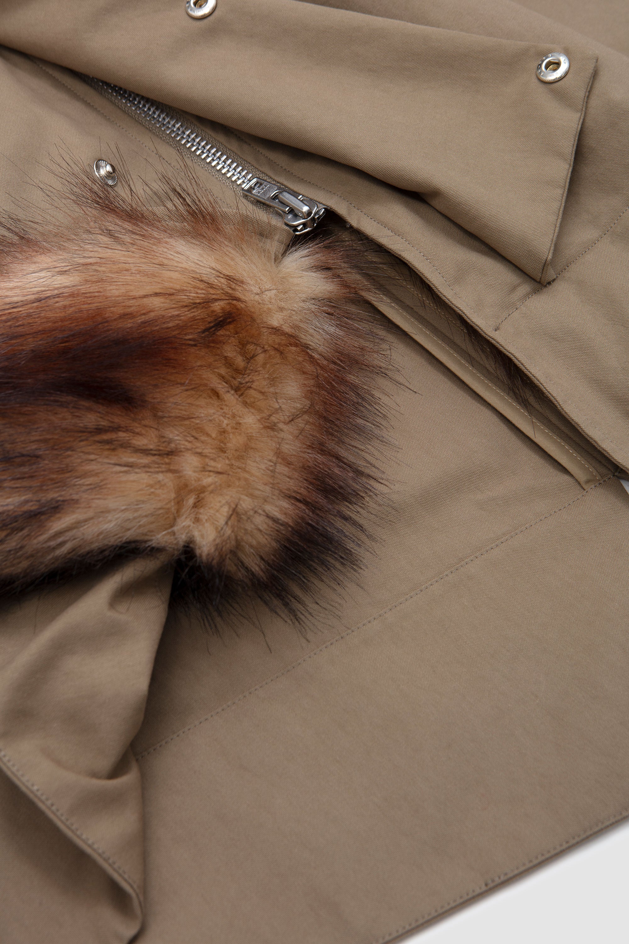 Multi Pocket Faux Fur Lined Parka Coat Stone/ Pearl