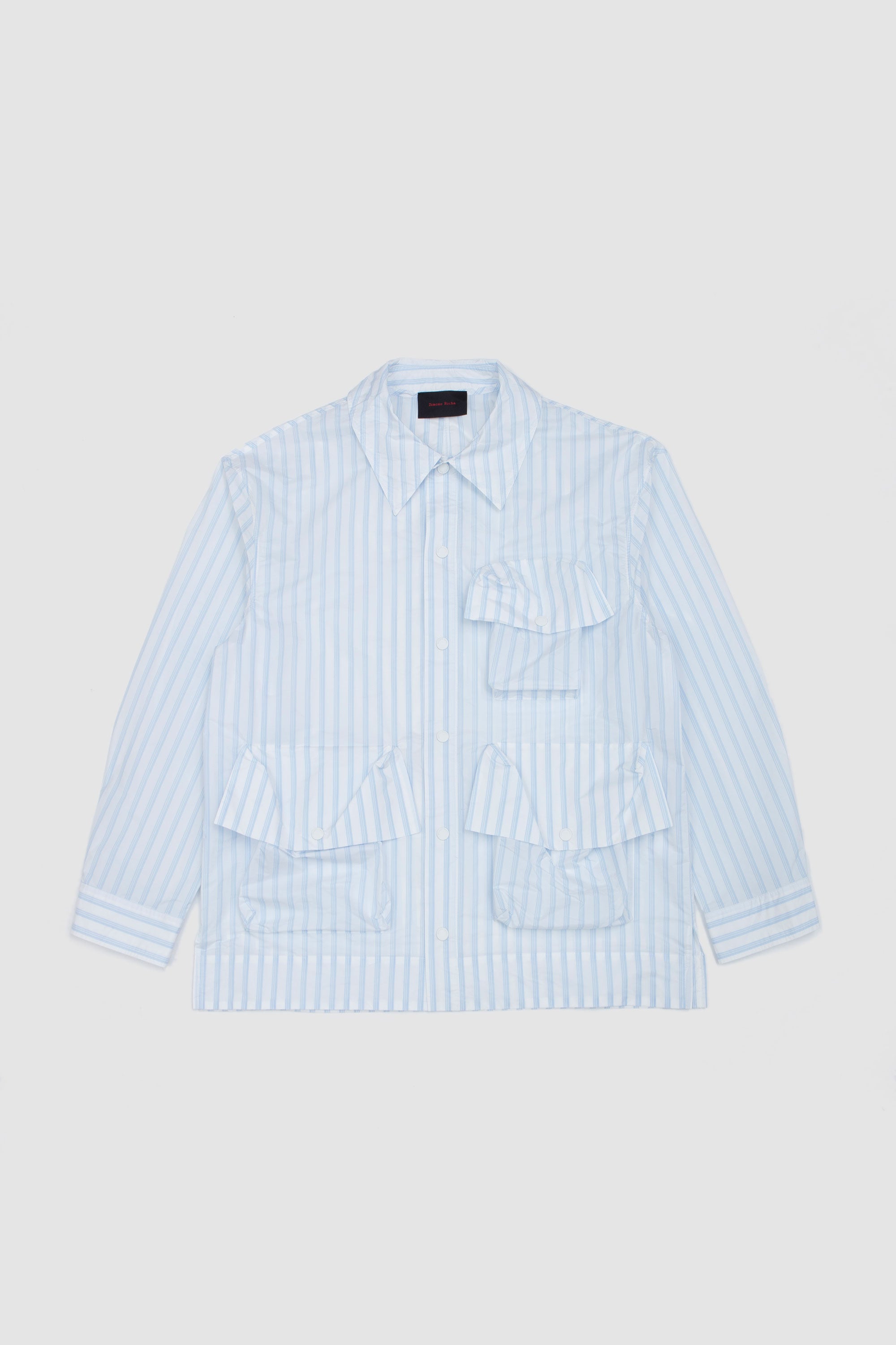 Multi Pocket Snap Shirt W/ Daisy EMB White/ Blue_1