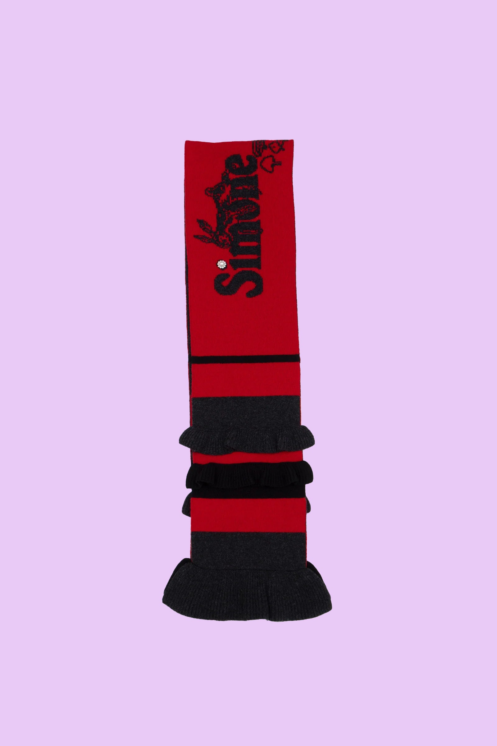Ruffle Graphic Logo Knit Scarf Charcoal/ Red/ Black
