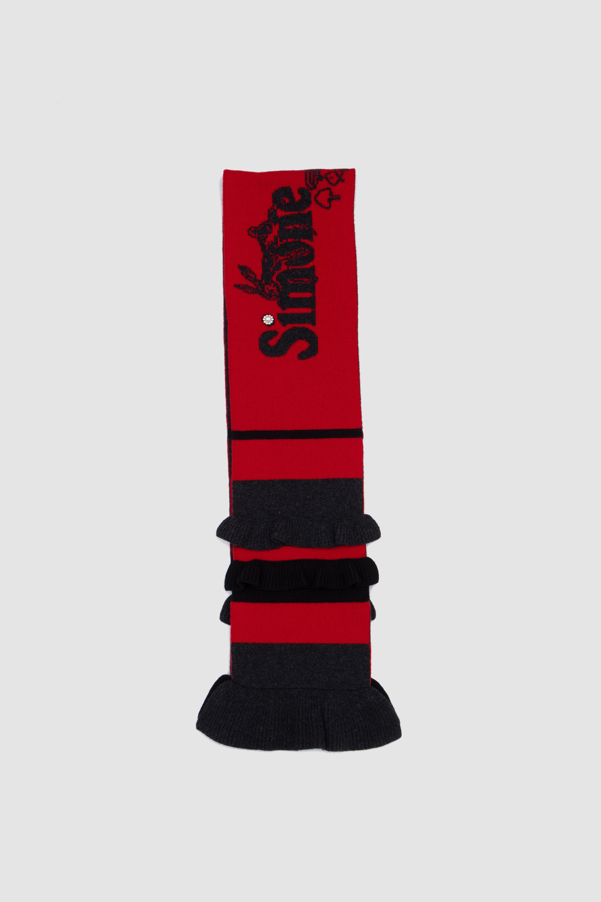 Ruffle Graphic Logo Knit Scarf Charcoal/ Red/ Black_1
