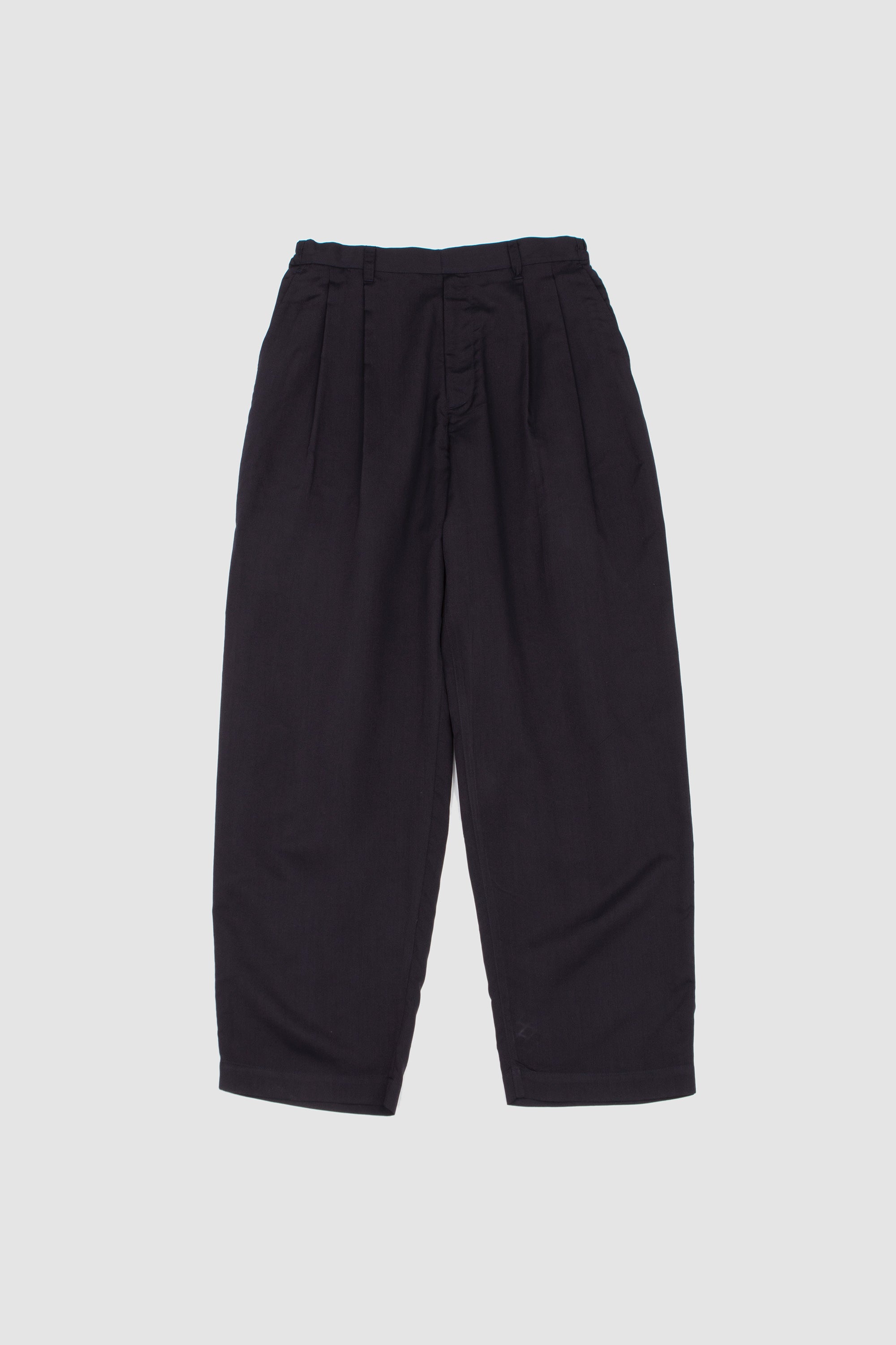 Cotton Rayon Easy Long Wide Trousers Black