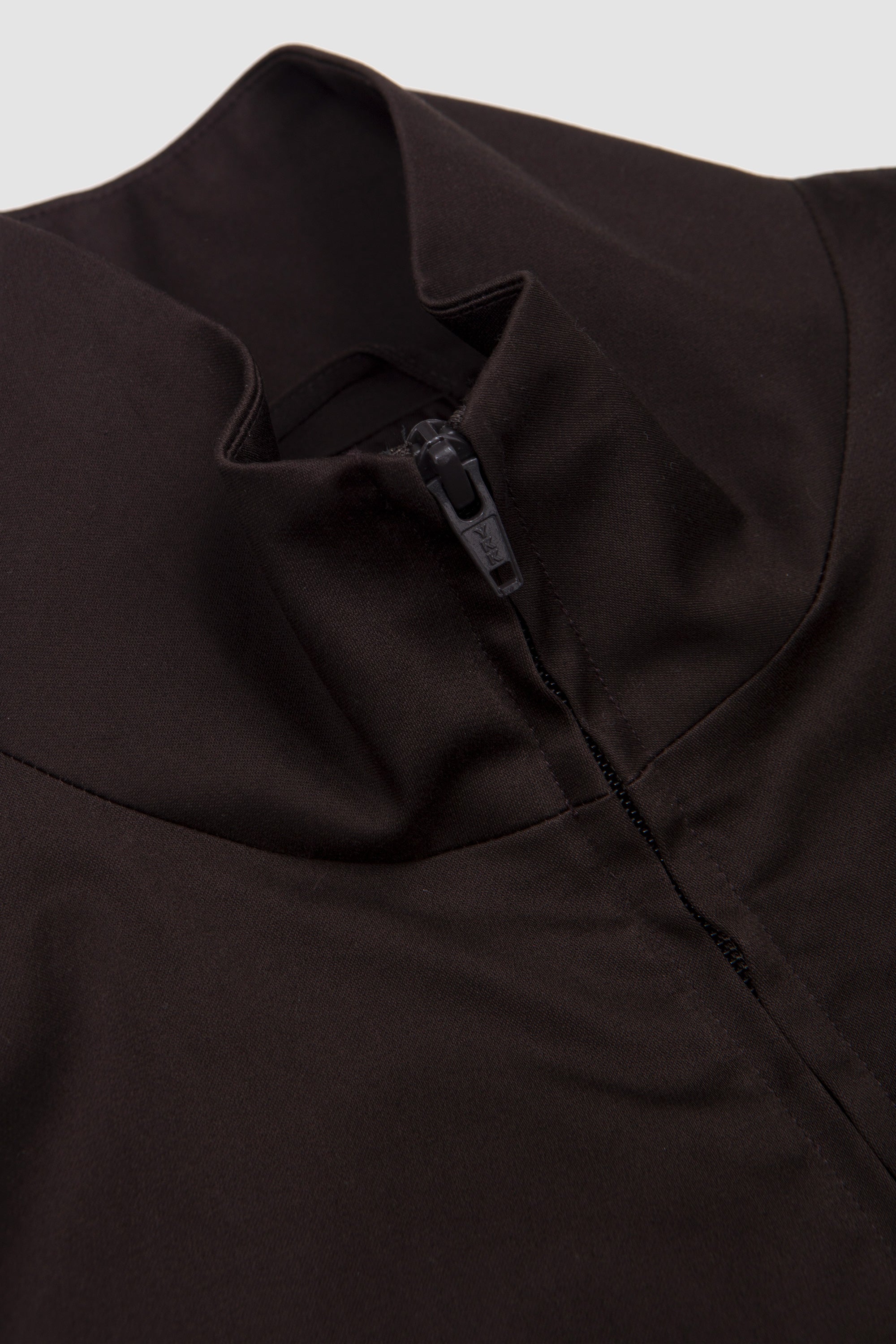 Cotton Satin Shirred Light Zip Jacket Dark Brown