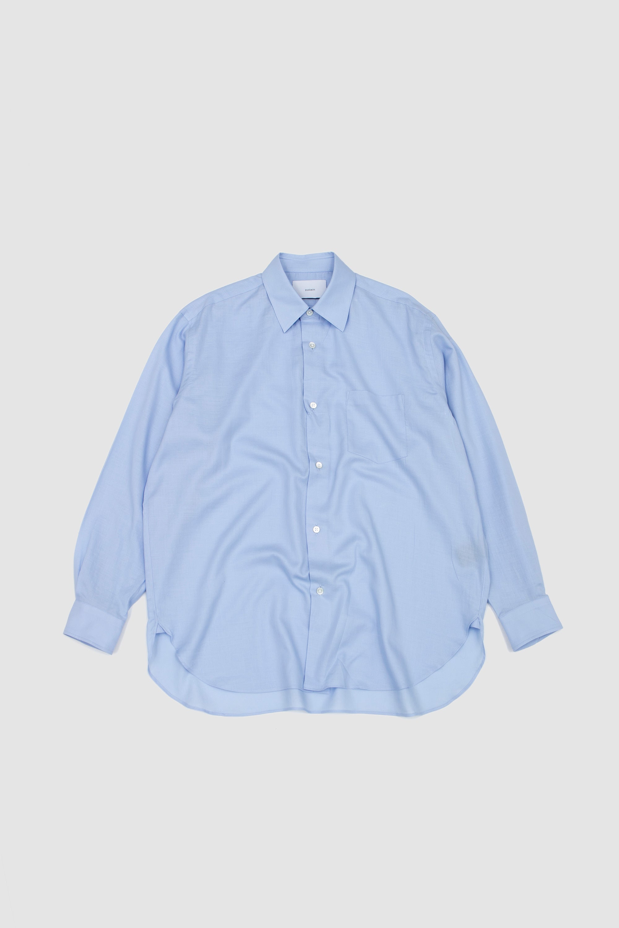Cotton Silk Oversized Regular Collar Shirt Sax_1