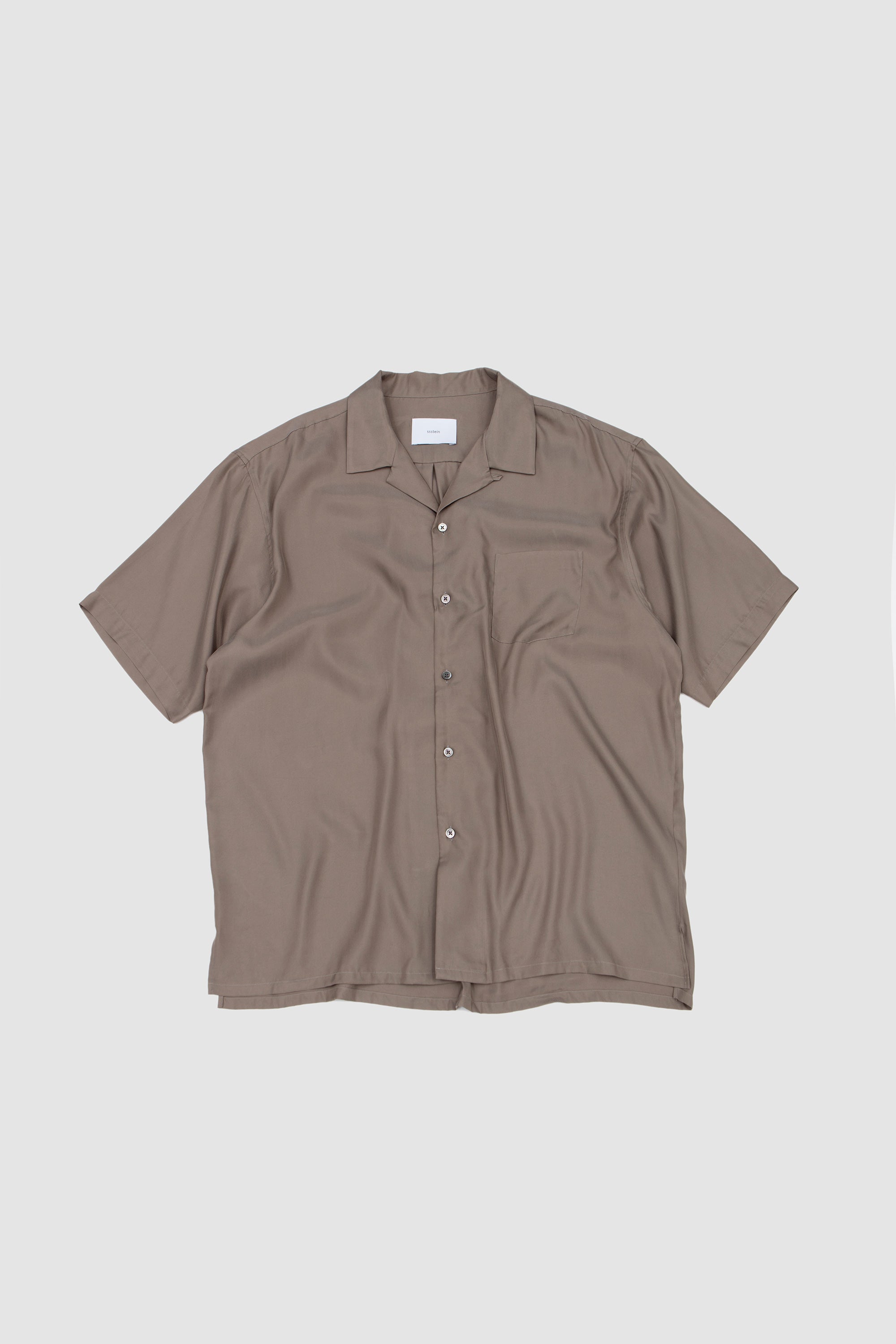 Cupro Twill Oversized Open Collar SS Shirt Taupe_1