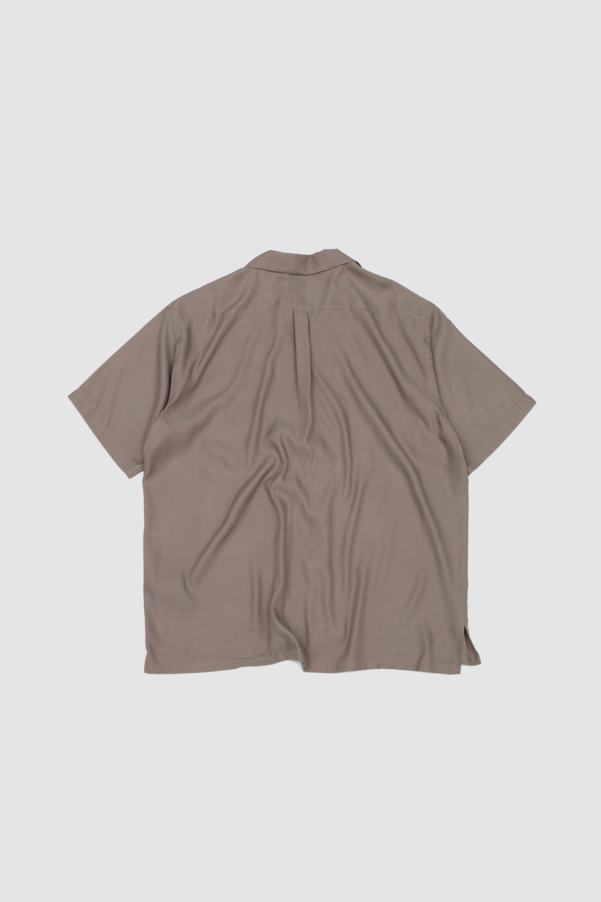 Cupro Twill Oversized Open Collar SS Shirt Taupe_4