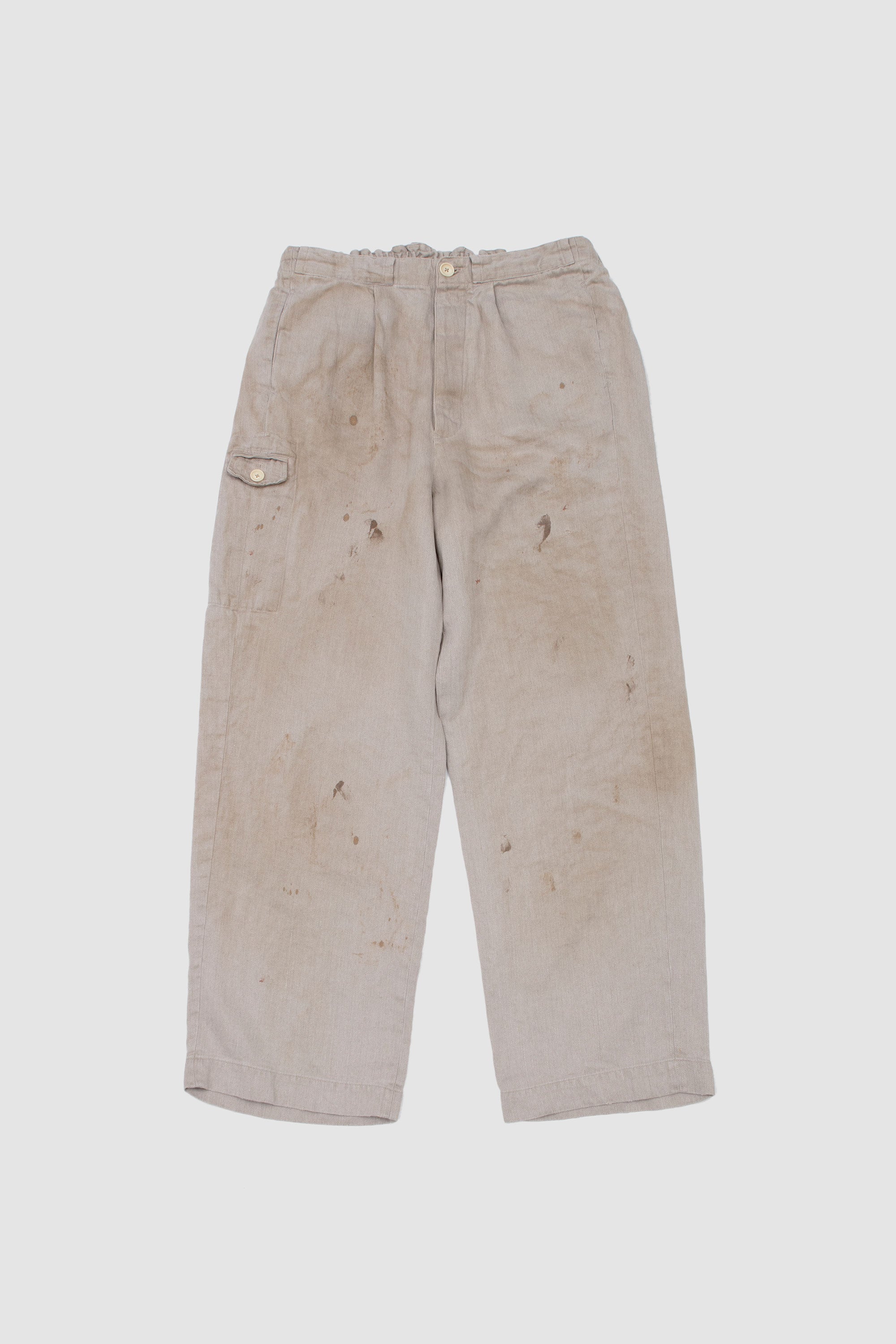 Heavy Linen Herringbone Wide Easy Trousers Natural