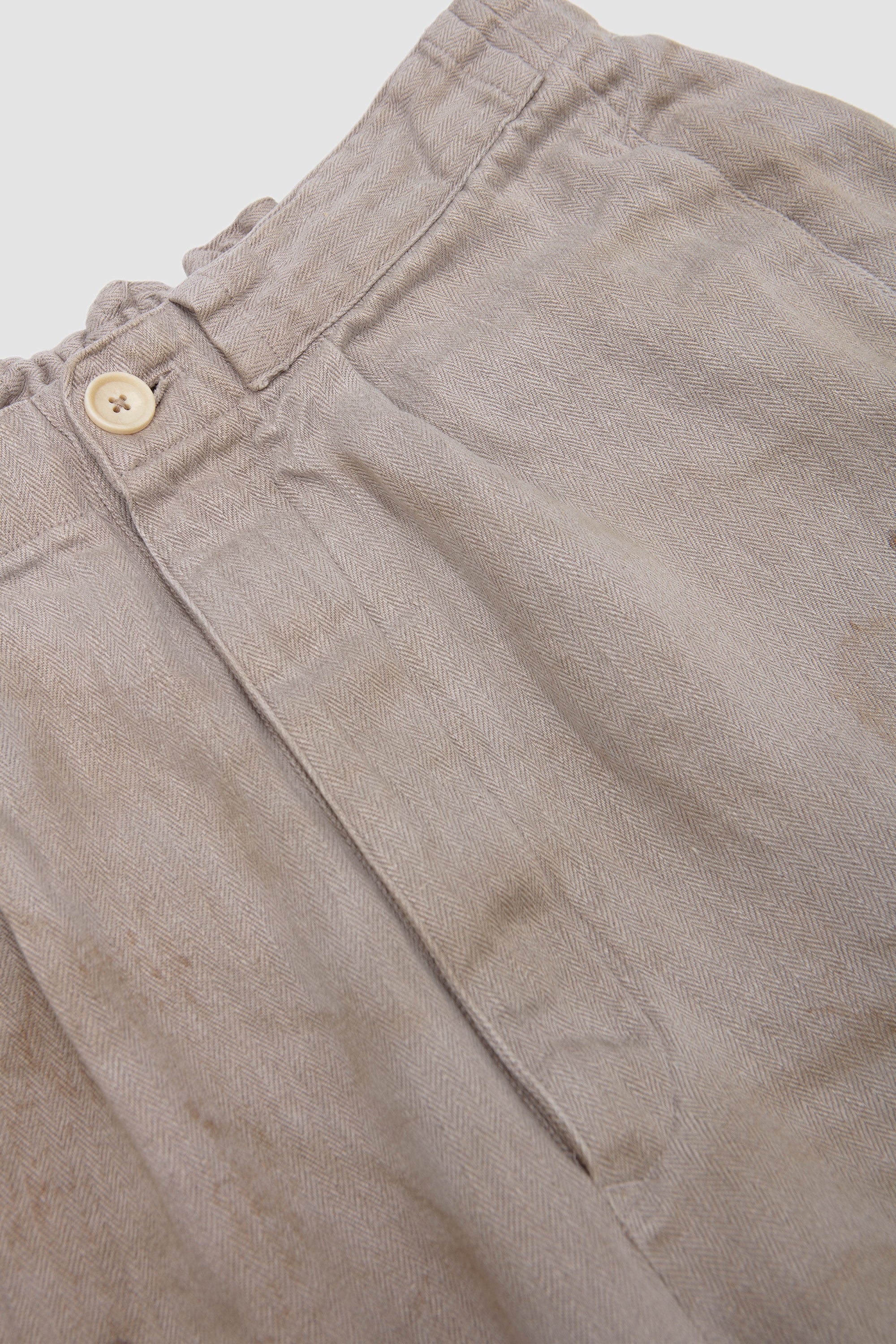 Heavy Linen Herringbone Wide Easy Trousers Natural