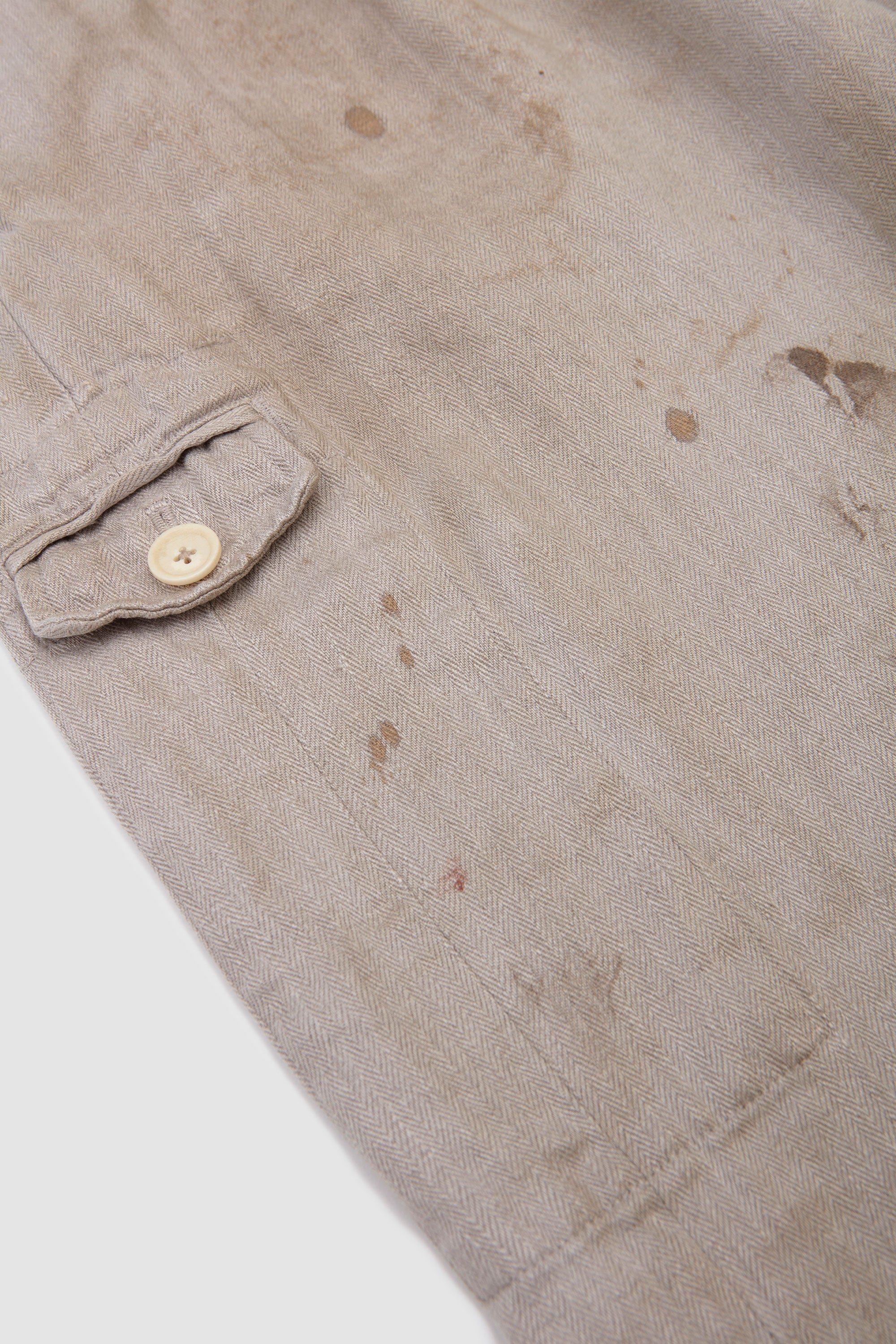 Heavy Linen Herringbone Wide Easy Trousers Natural