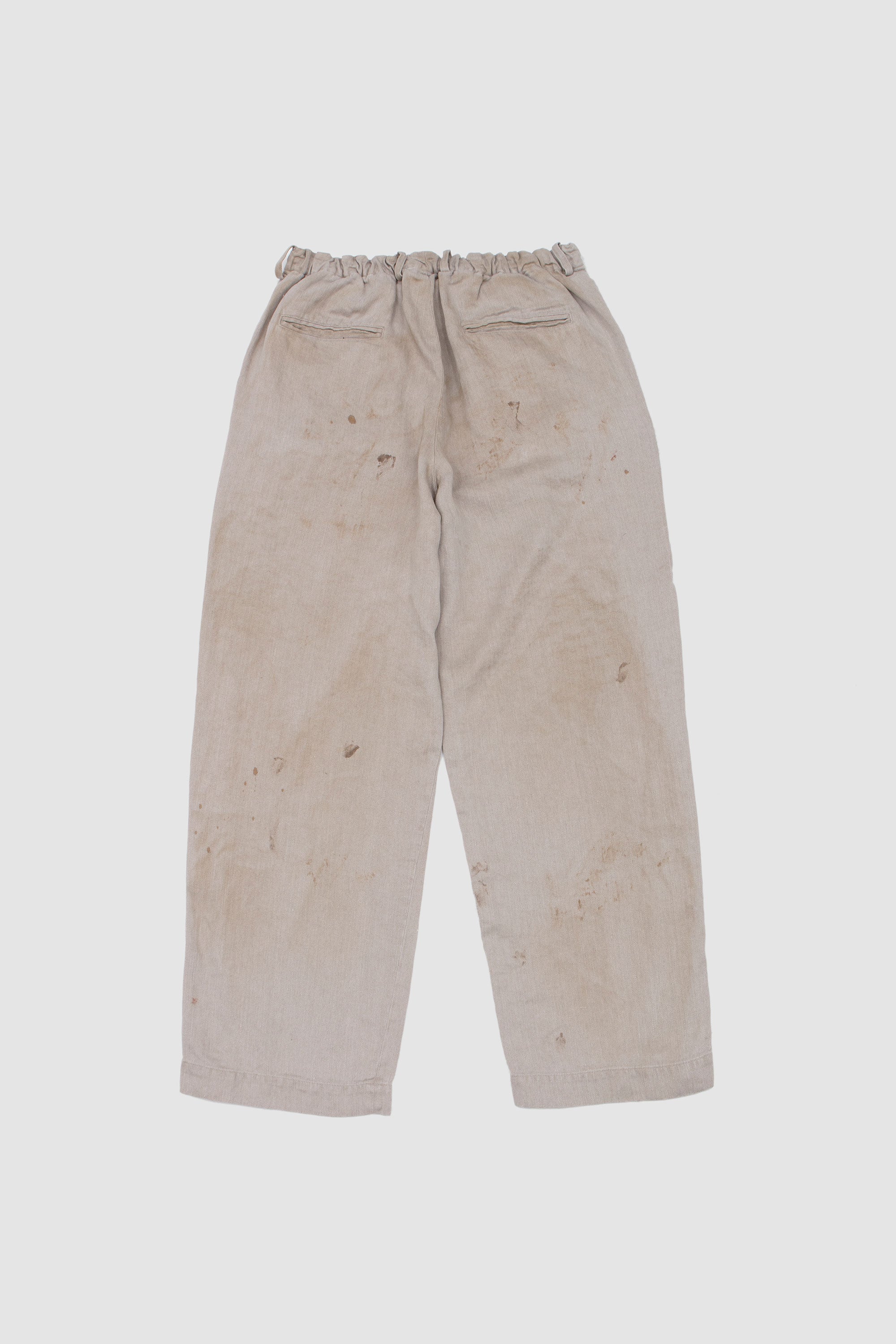 Heavy Linen Herringbone Wide Easy Trousers Natural_4