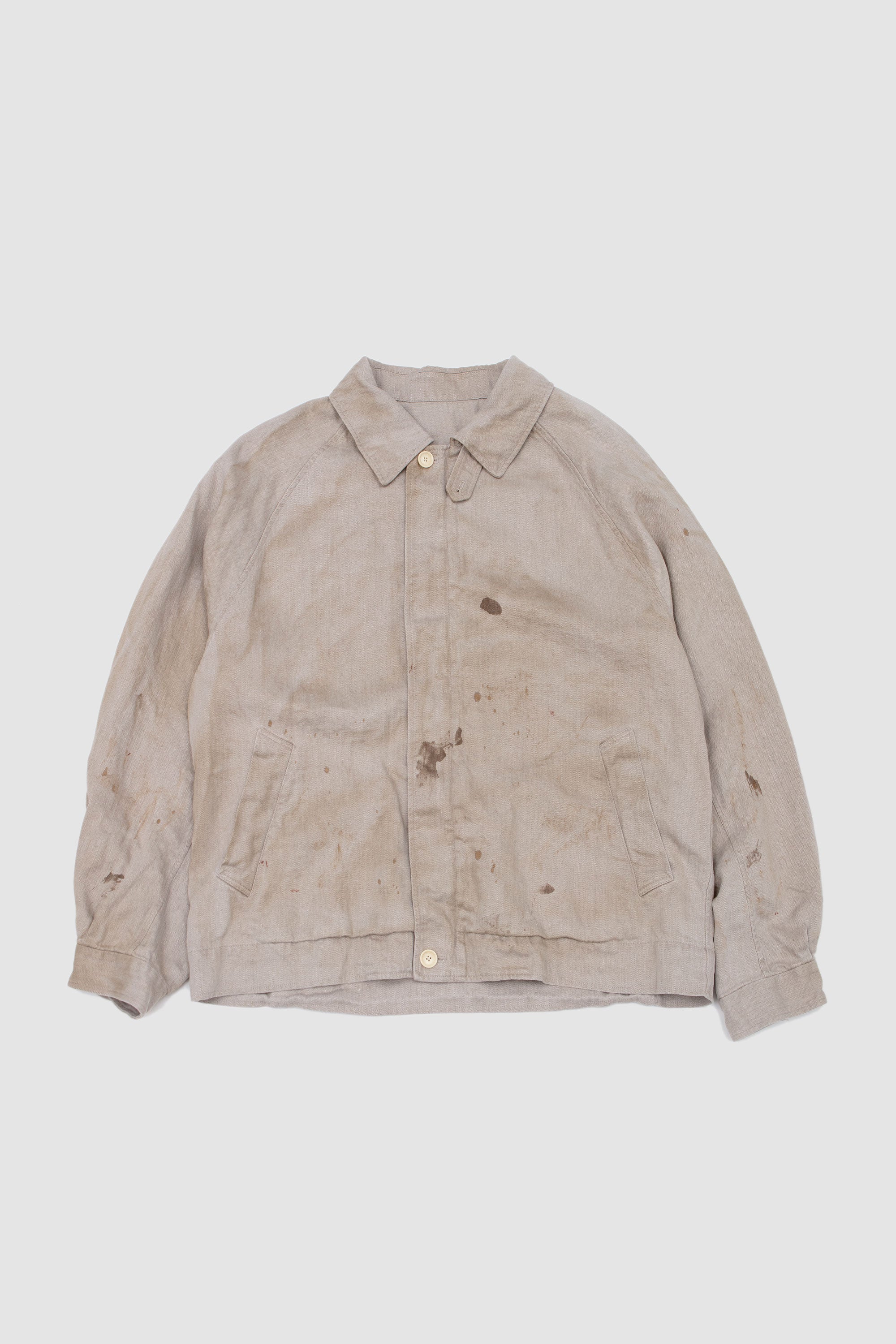 Heavy Linen Herringbone Zip Jacket Natural
