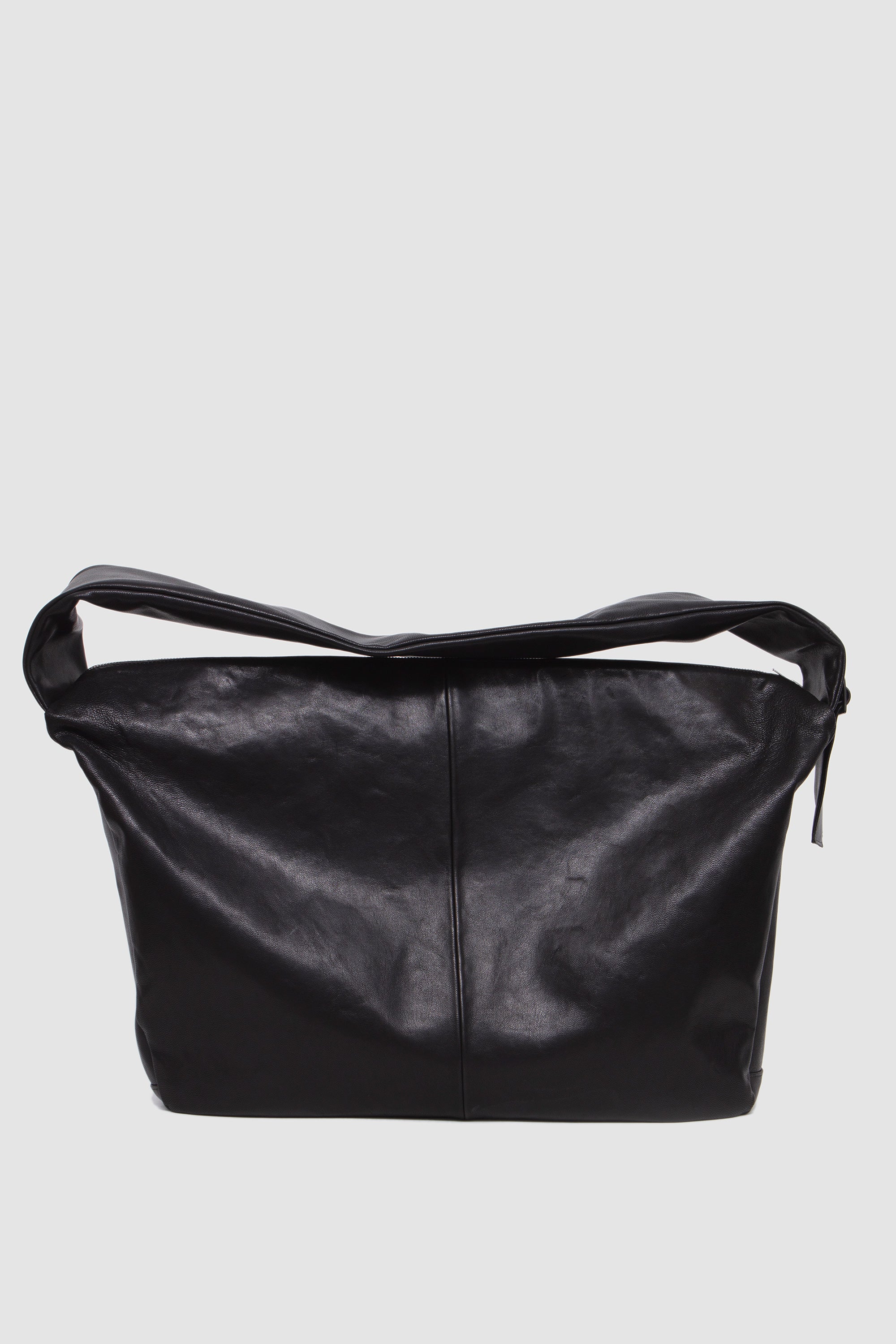 Shirring Handle Leather Shoulder Bag Black
