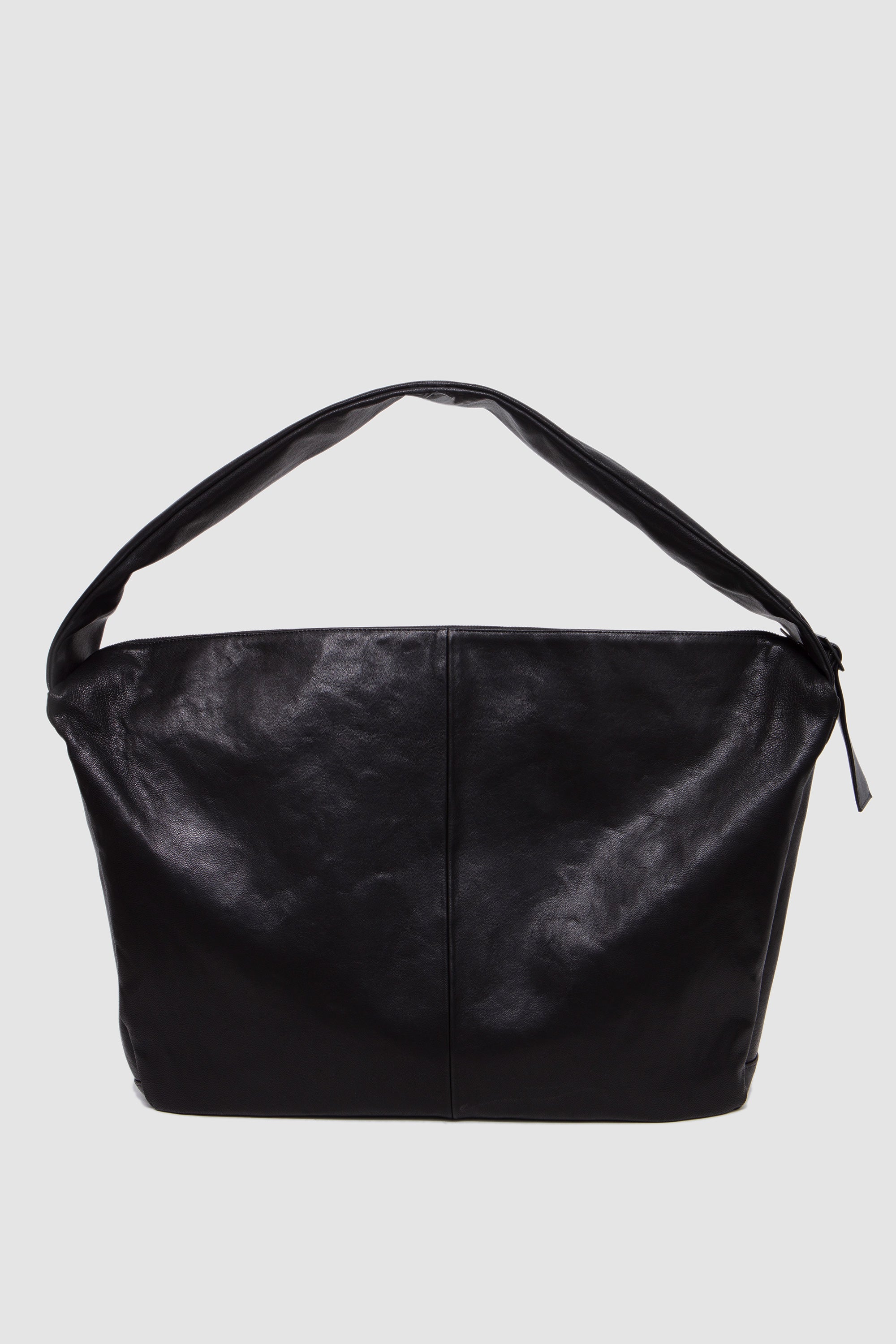 Shirring Handle Leather Shoulder Bag Black_4
