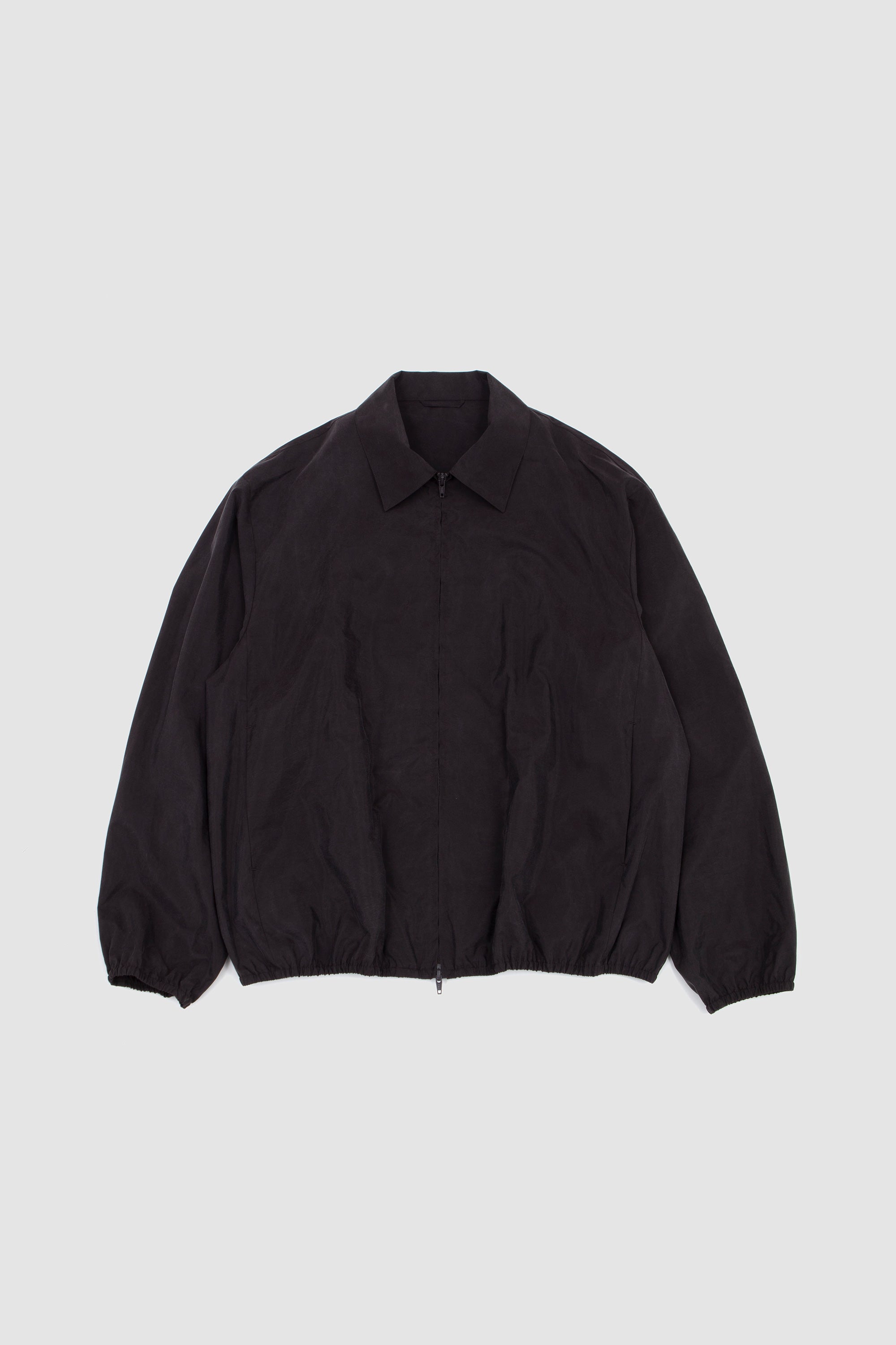 Silk Nylon Collared Zip Jacket Charcoal Brown_1