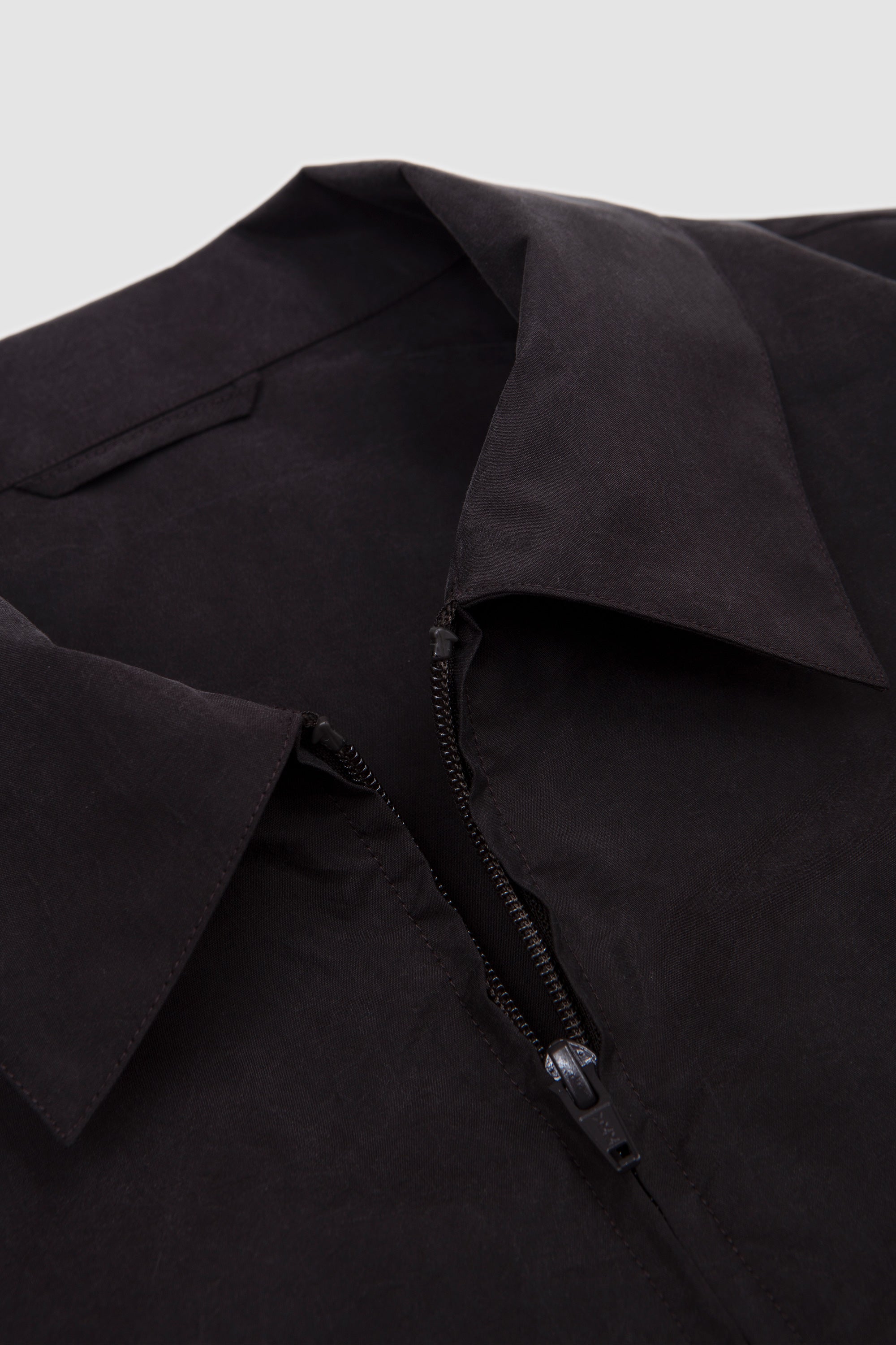 Silk Nylon Collared Zip Jacket Charcoal Brown