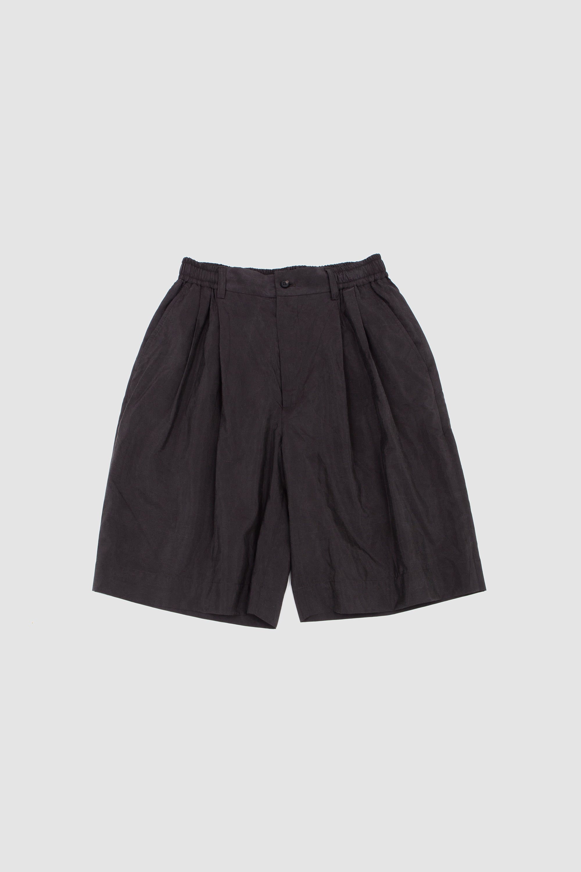 Silk Nylon Wide Easy Short Trouser Charcoal Brown