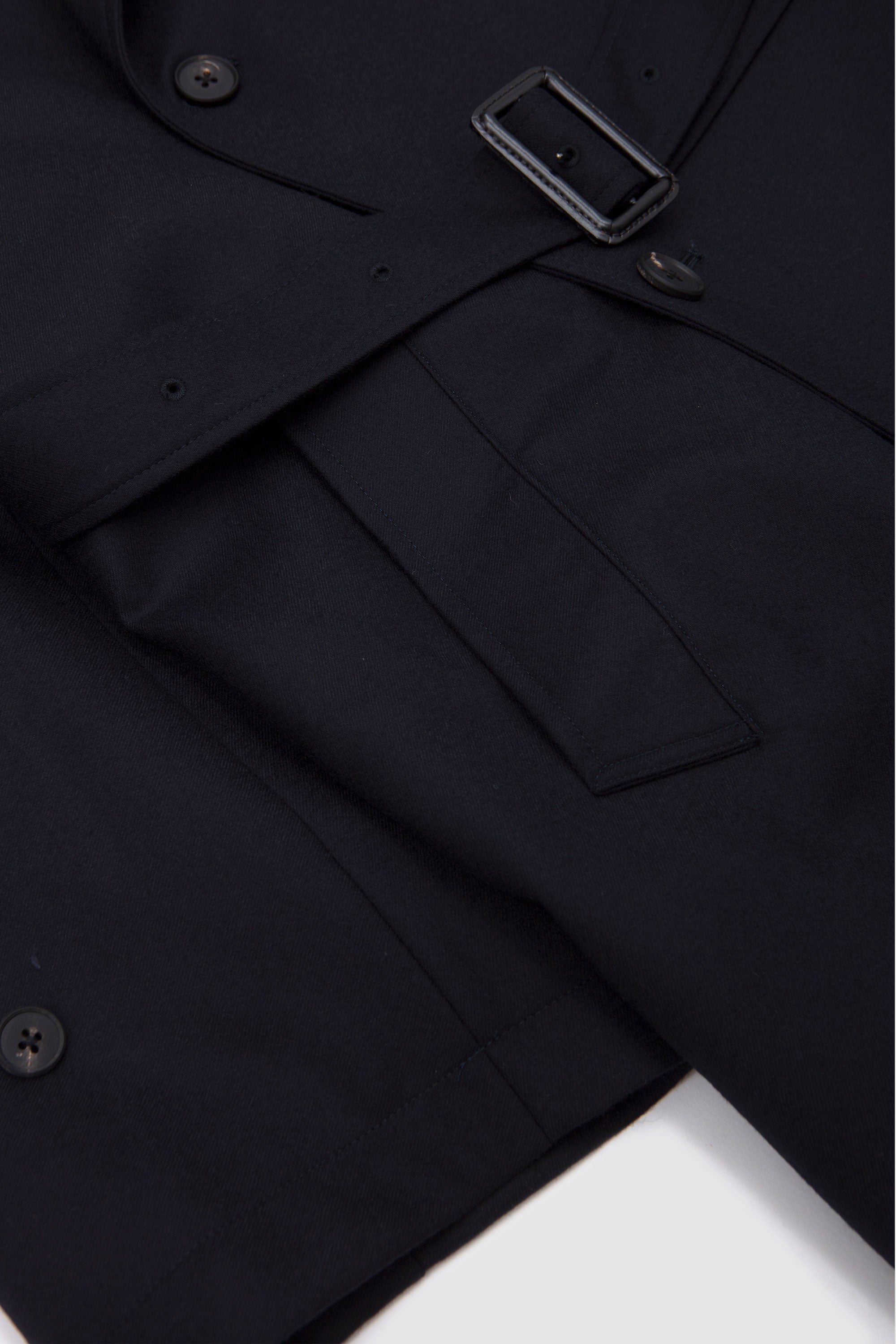 Wool Flannel Oversized Double Breasted Coat Dark Navy