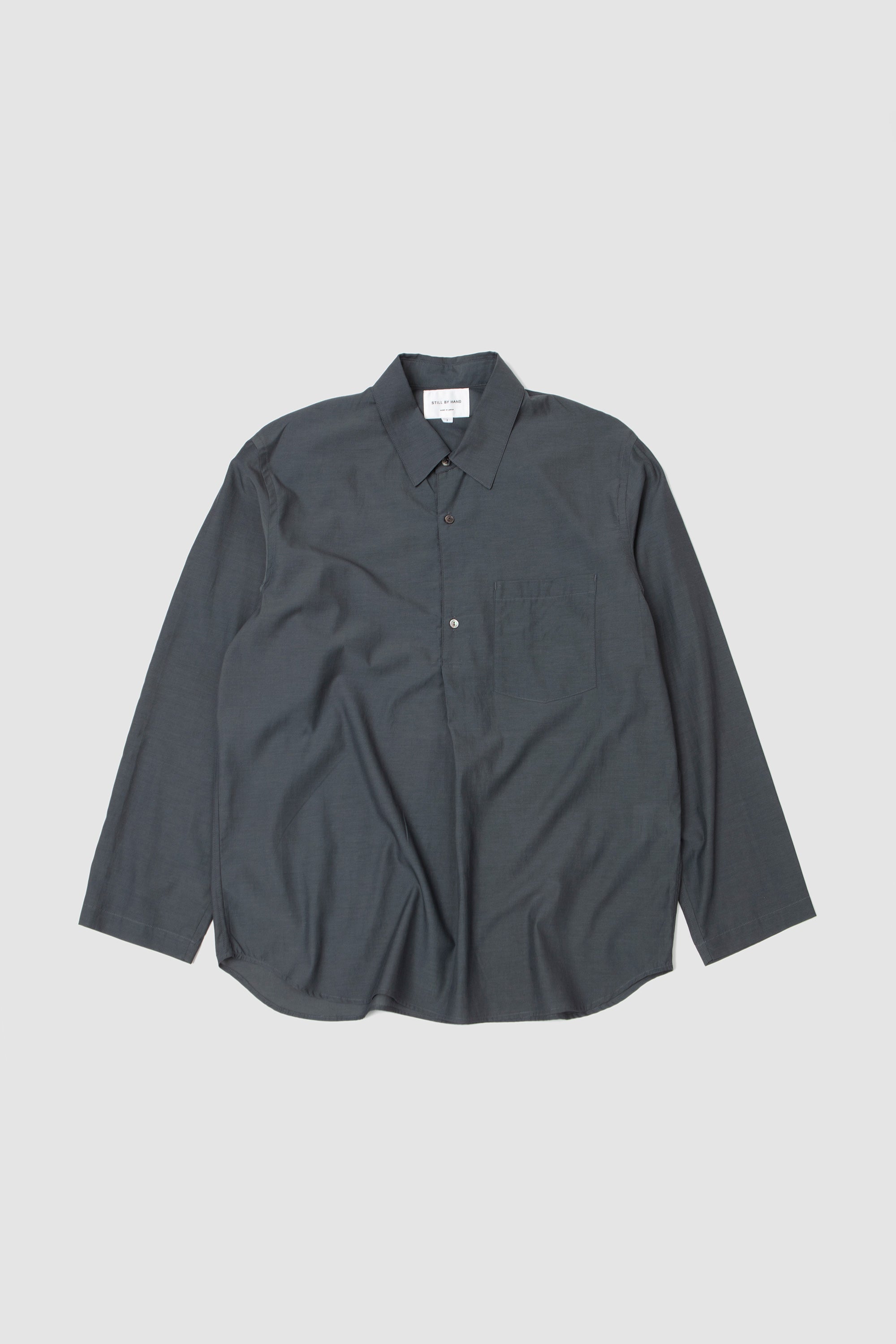 Cupro Mixed Pullover Shirt Blue Grey_1