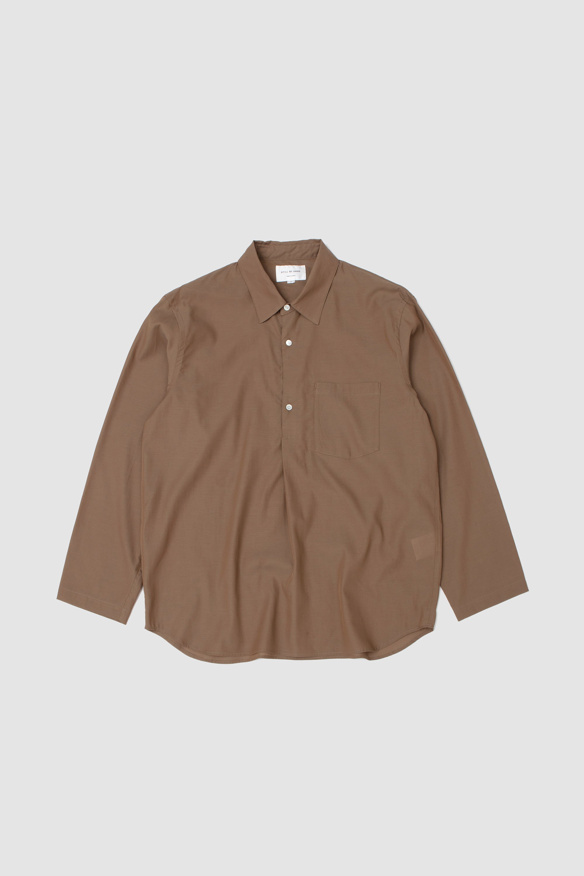 Cupro Mixed Pullover Shirt Khaki Brown