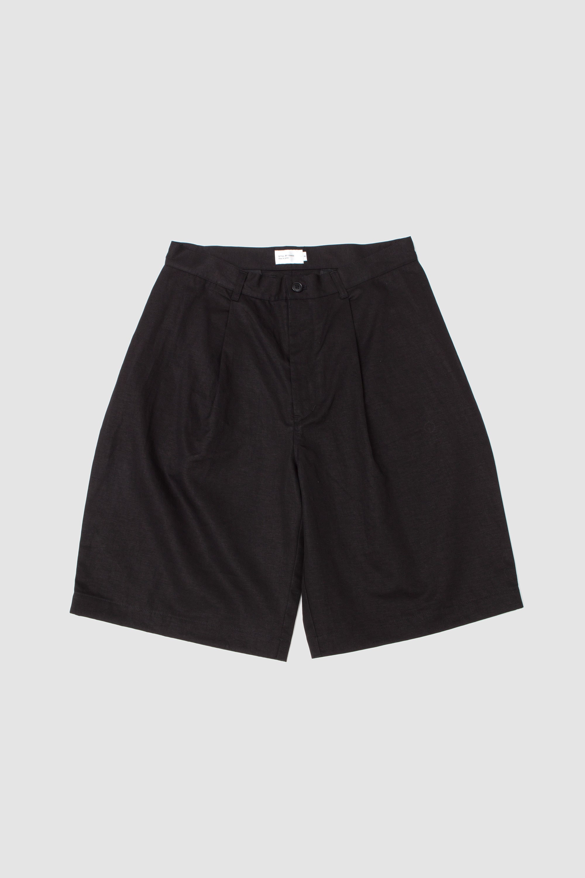 Linen Mixed Wide Shorts Black_1