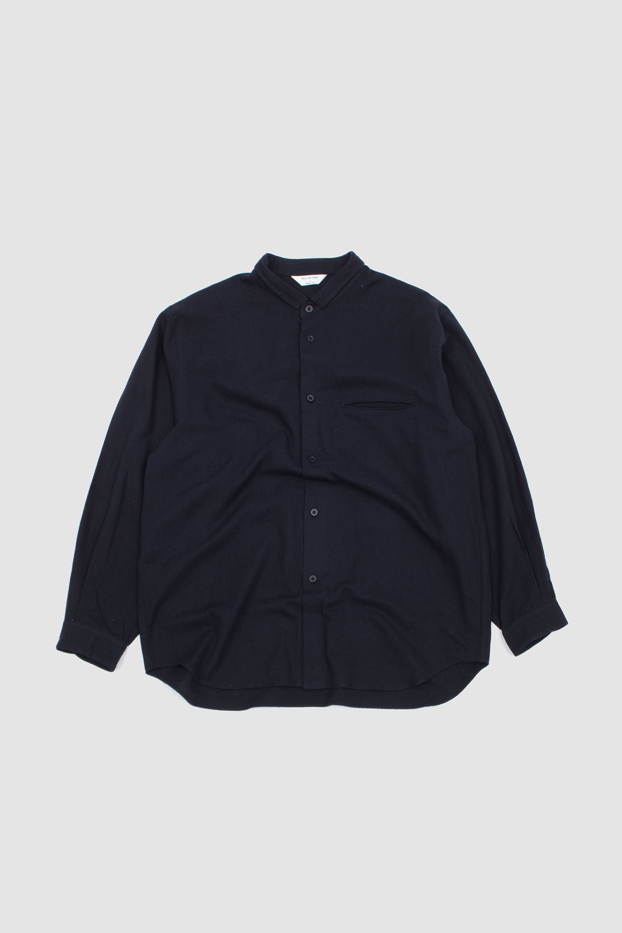 Silk Nep Twill Shirt Black Navy_1