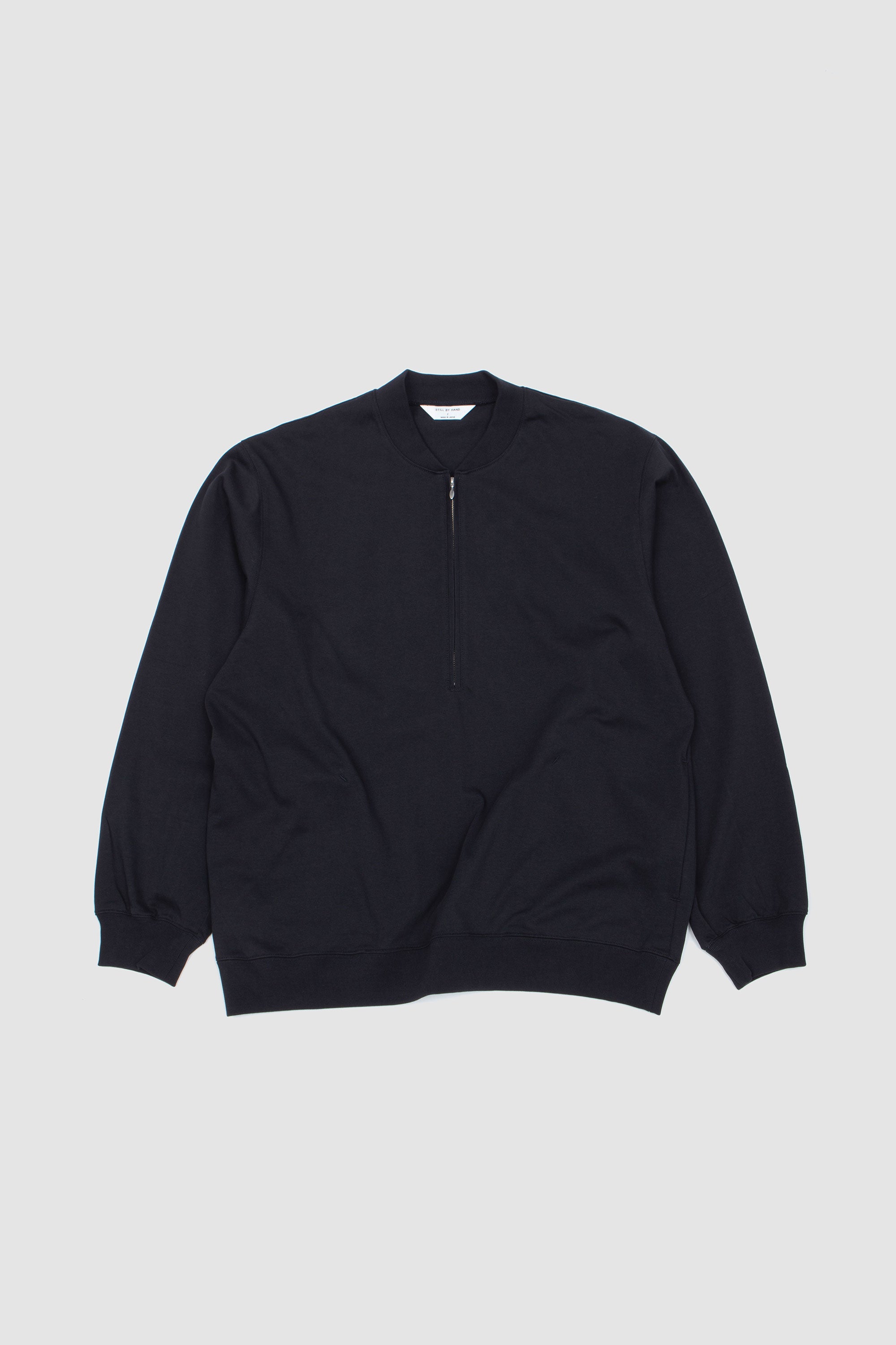 Zip Up Cotton Jumper Black Navy_1