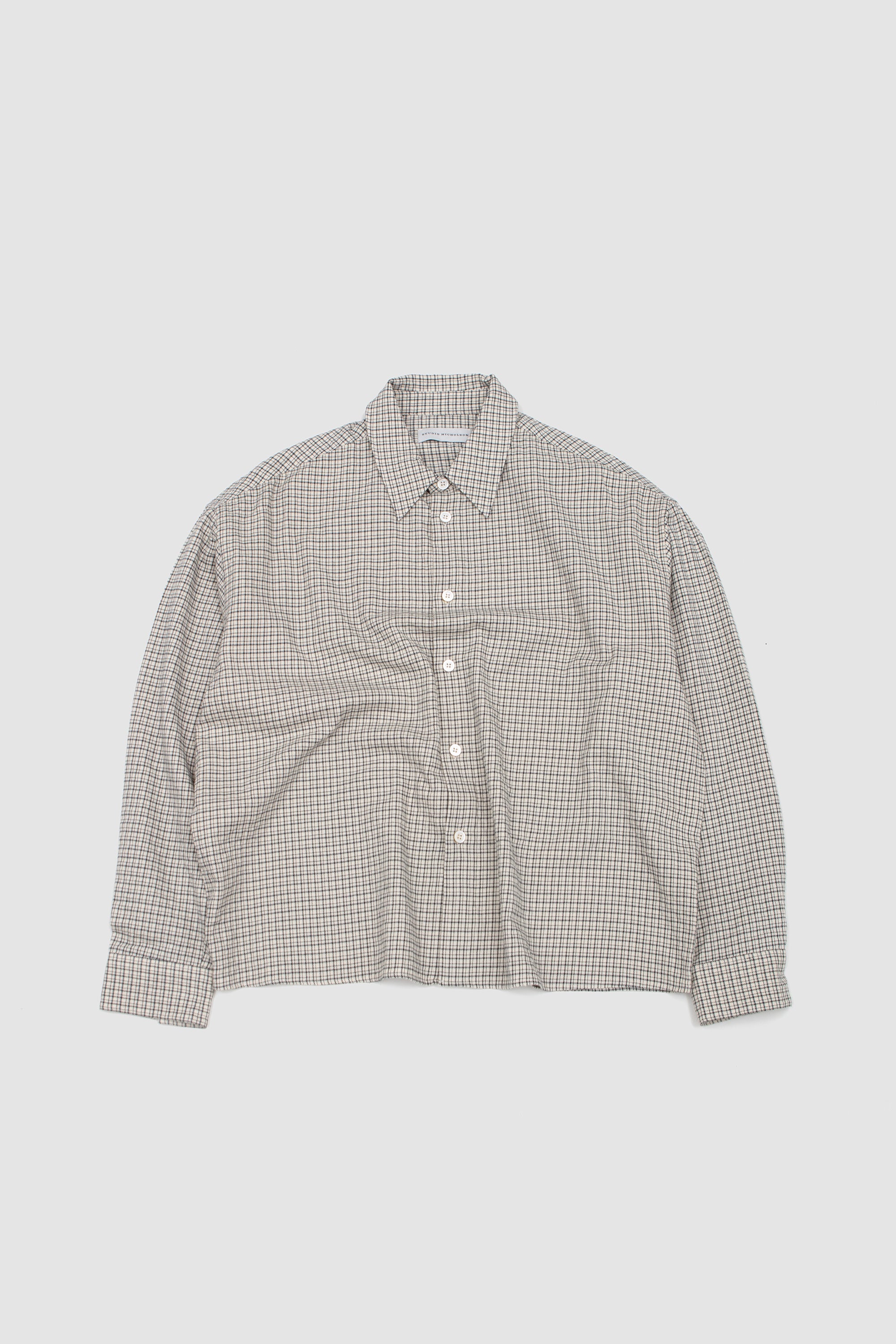SPORTIVO [Overall shirt graphic grid check cotton slate blue/ off