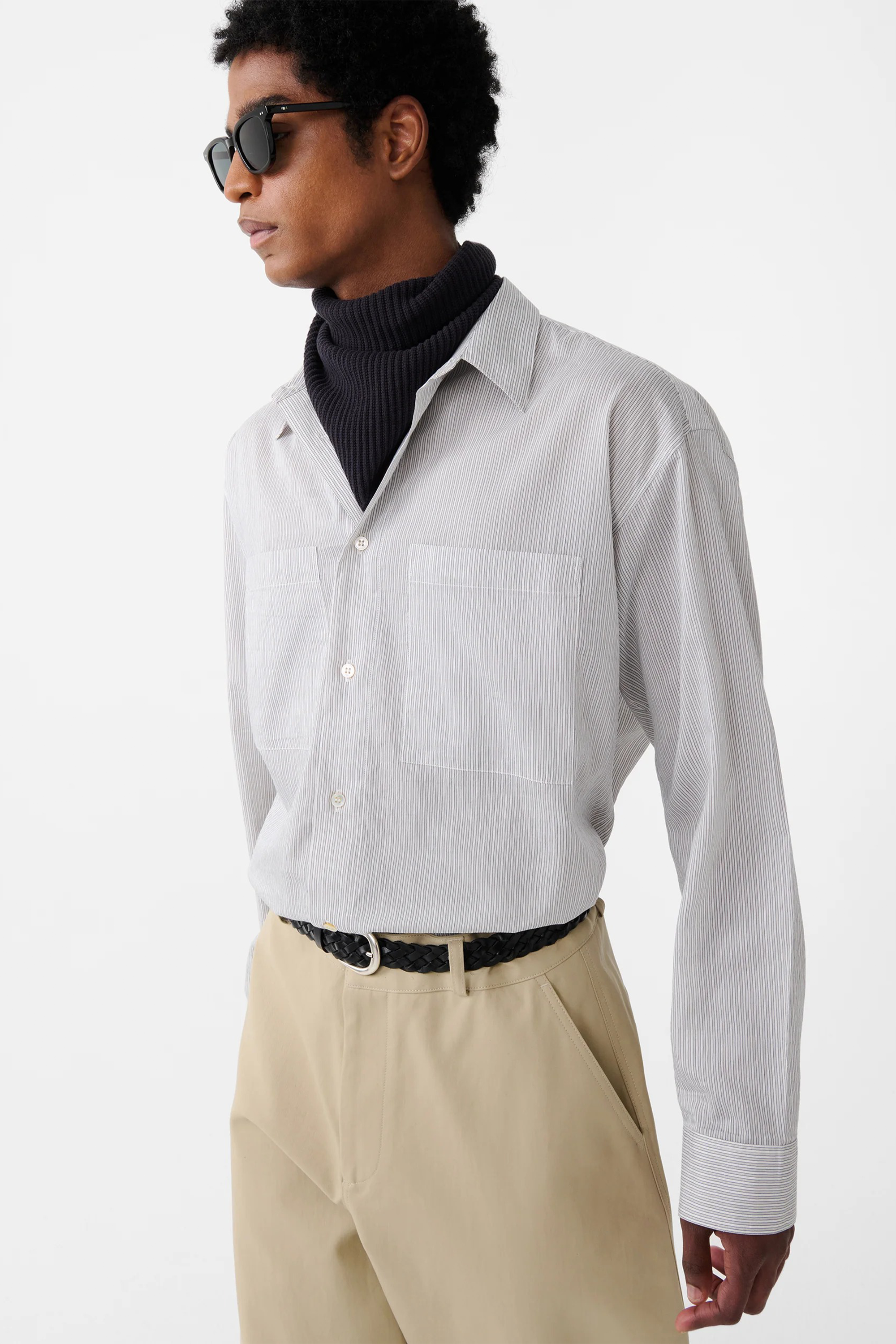 Salin Pocket Detail Shirt Chalk Stripe