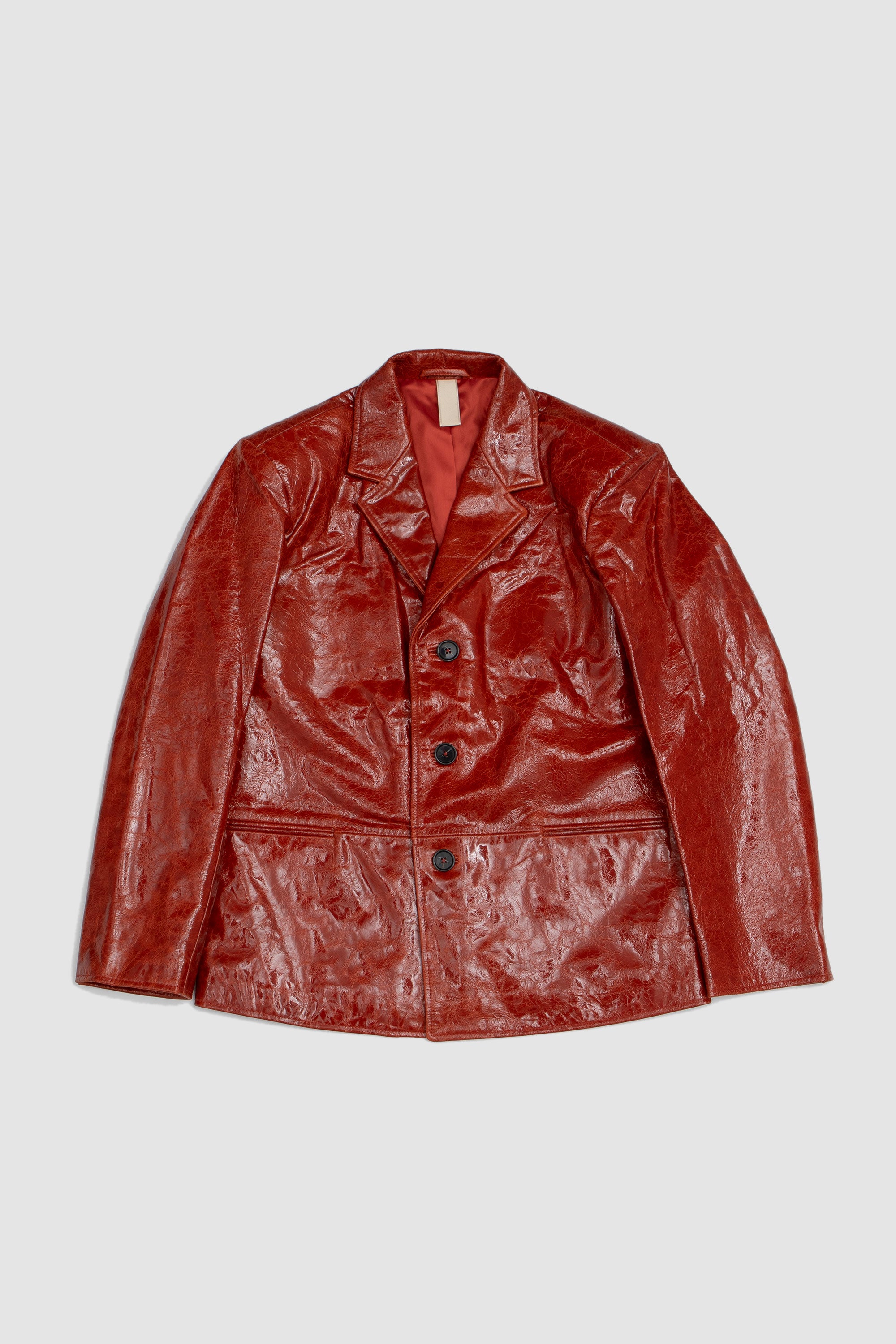 Short Leather Blazer Brick