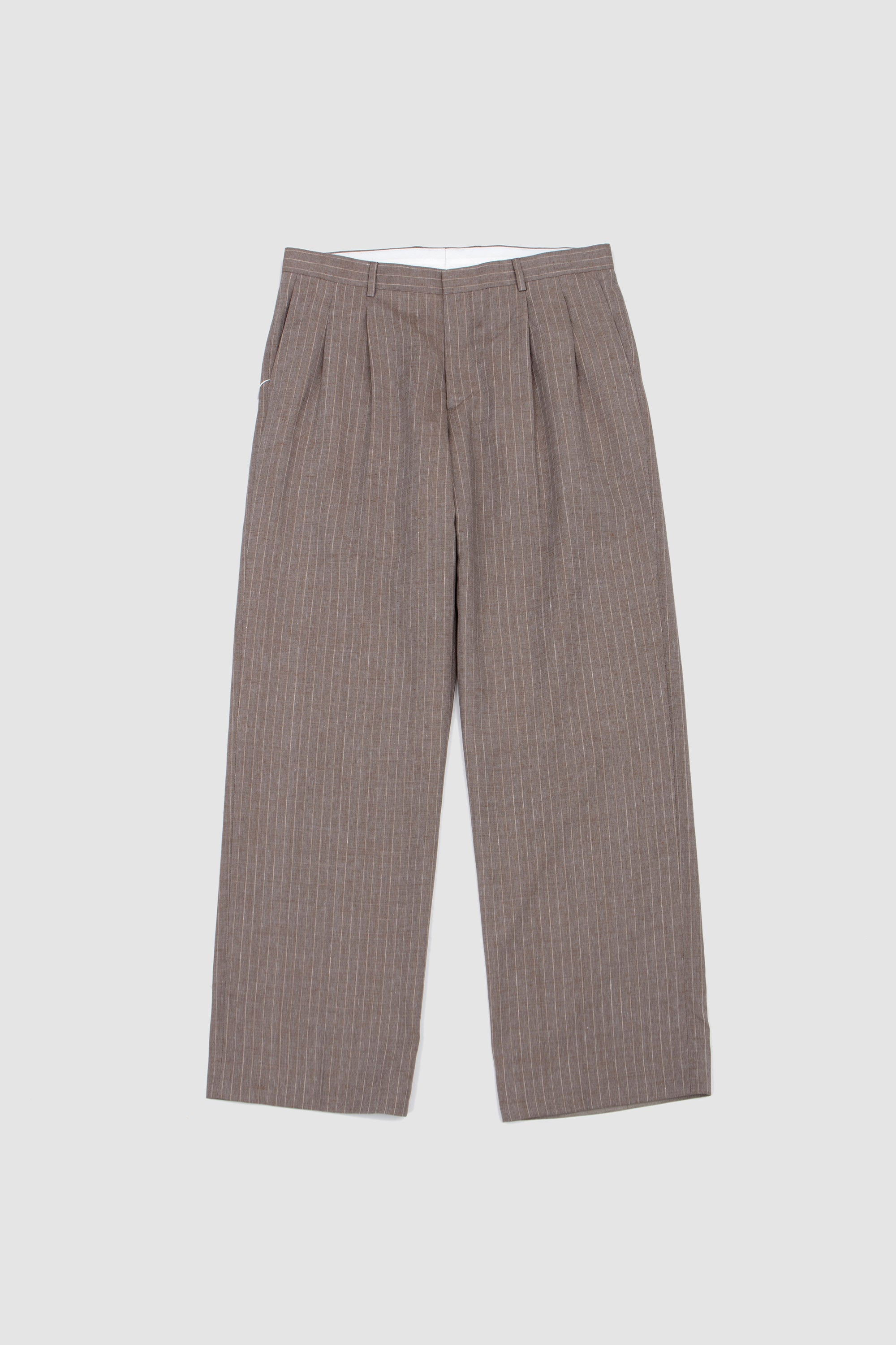 Wide Pleated Trouser Dark Sand Stripe