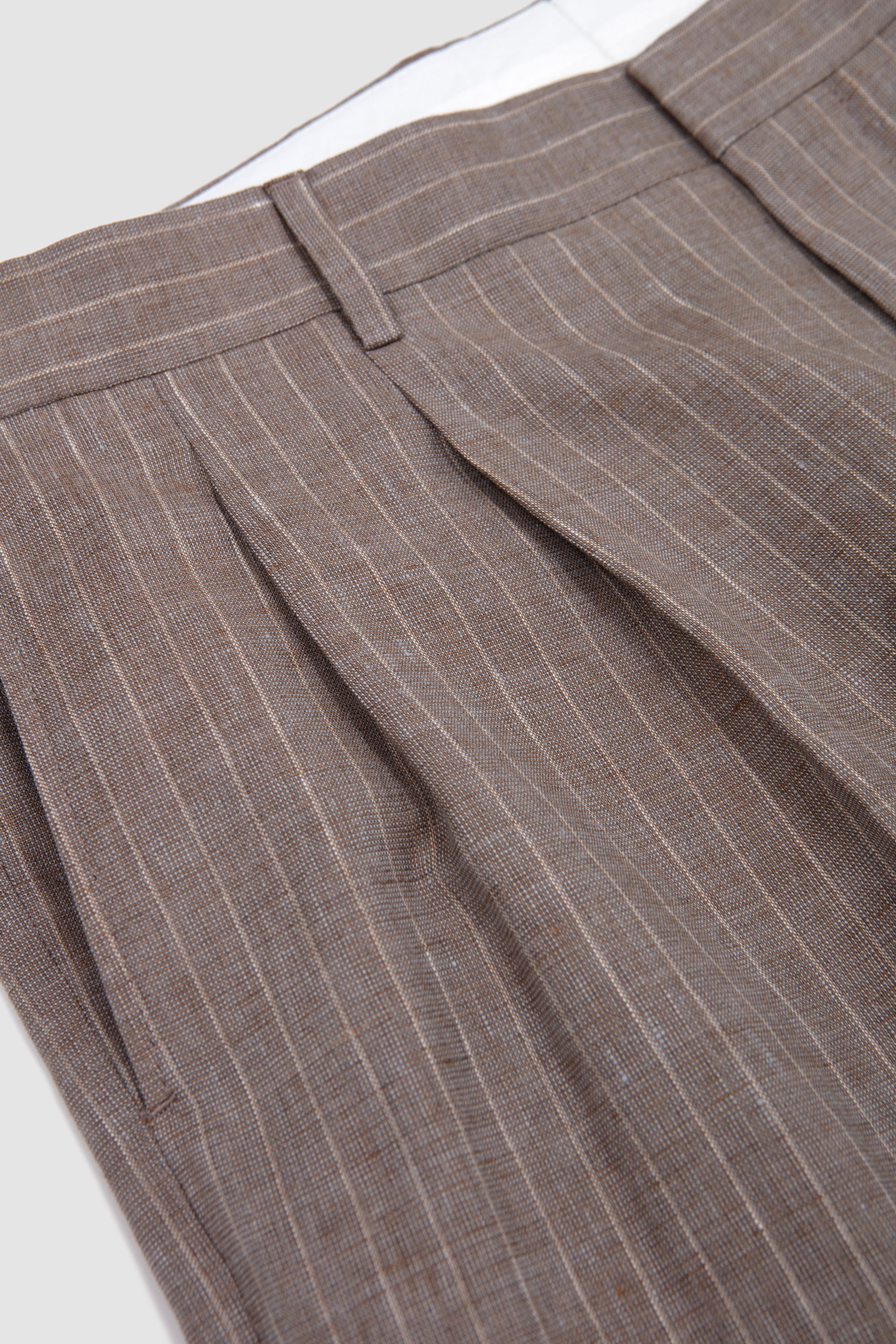 Wide Pleated Trouser Dark Sand Stripe_2